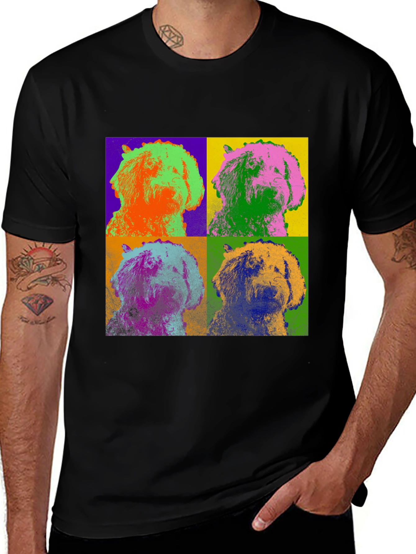 Variant 12 of Pop Art Dog Print Black T-Shirt
