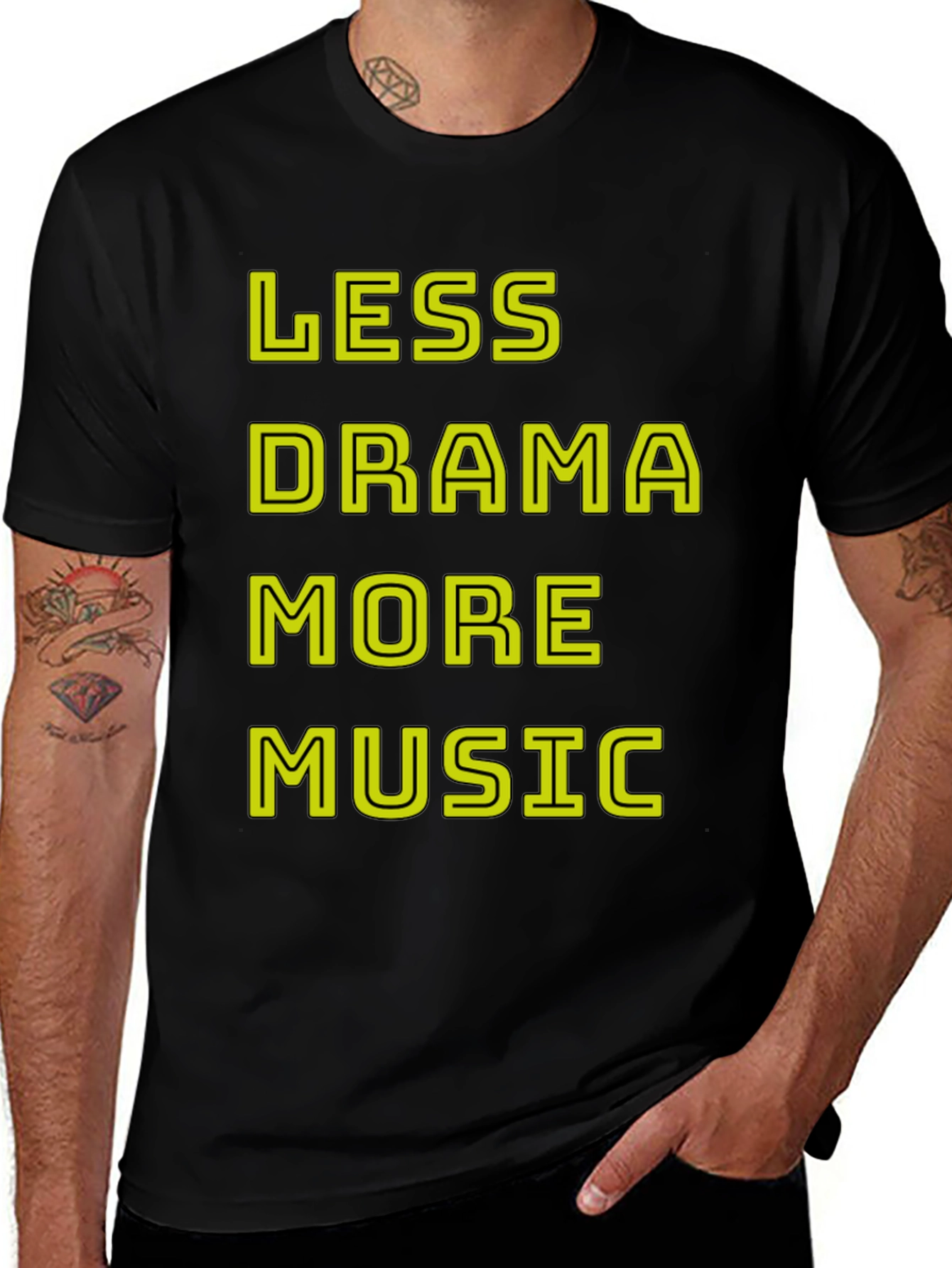 Variant 30 of Less Drama More Music Black Graphic T-Shirt