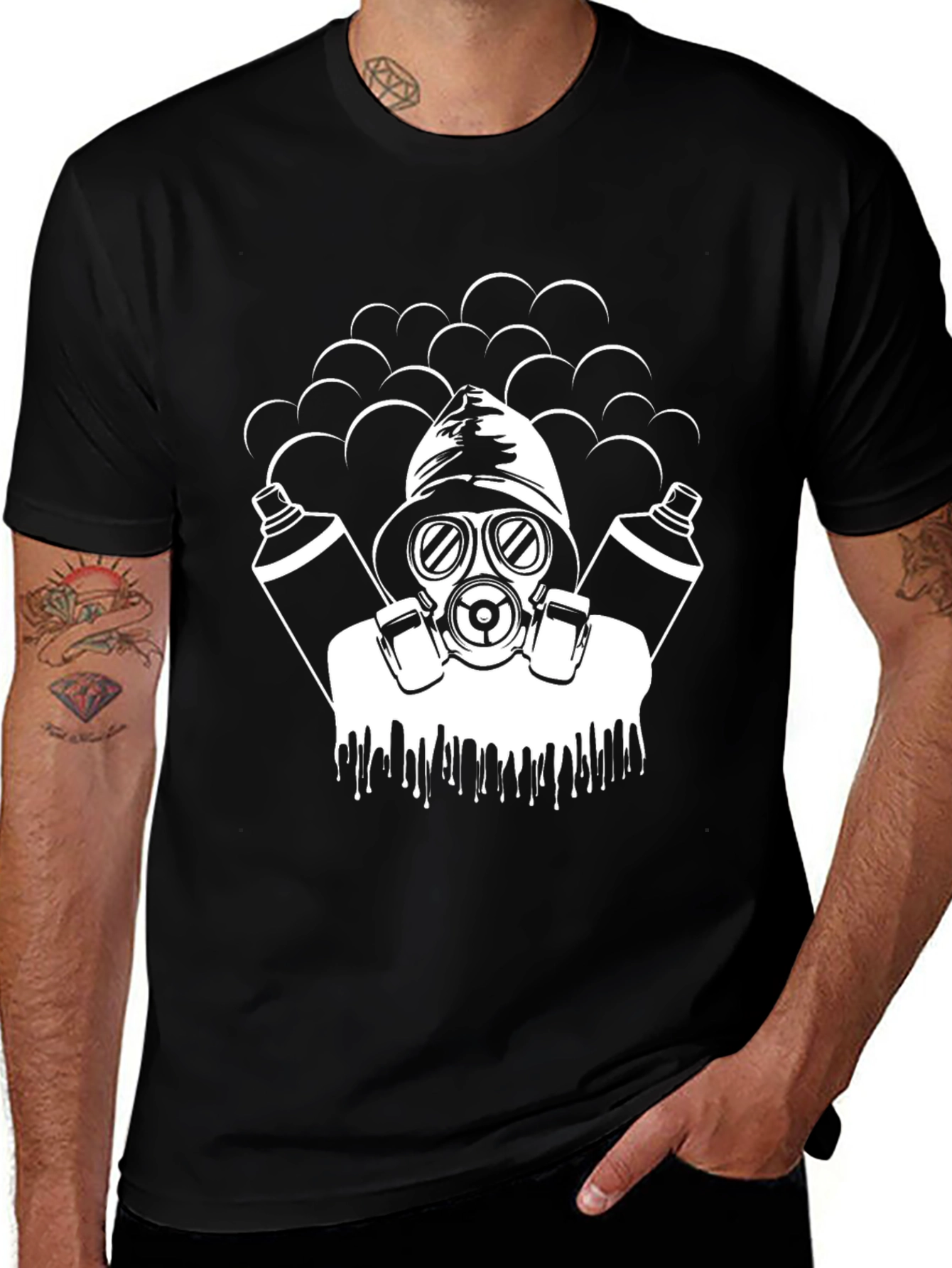 Variant 13 of Cool Graphic T-Shirt - Gas Mask Graffiti Artist Black Tee