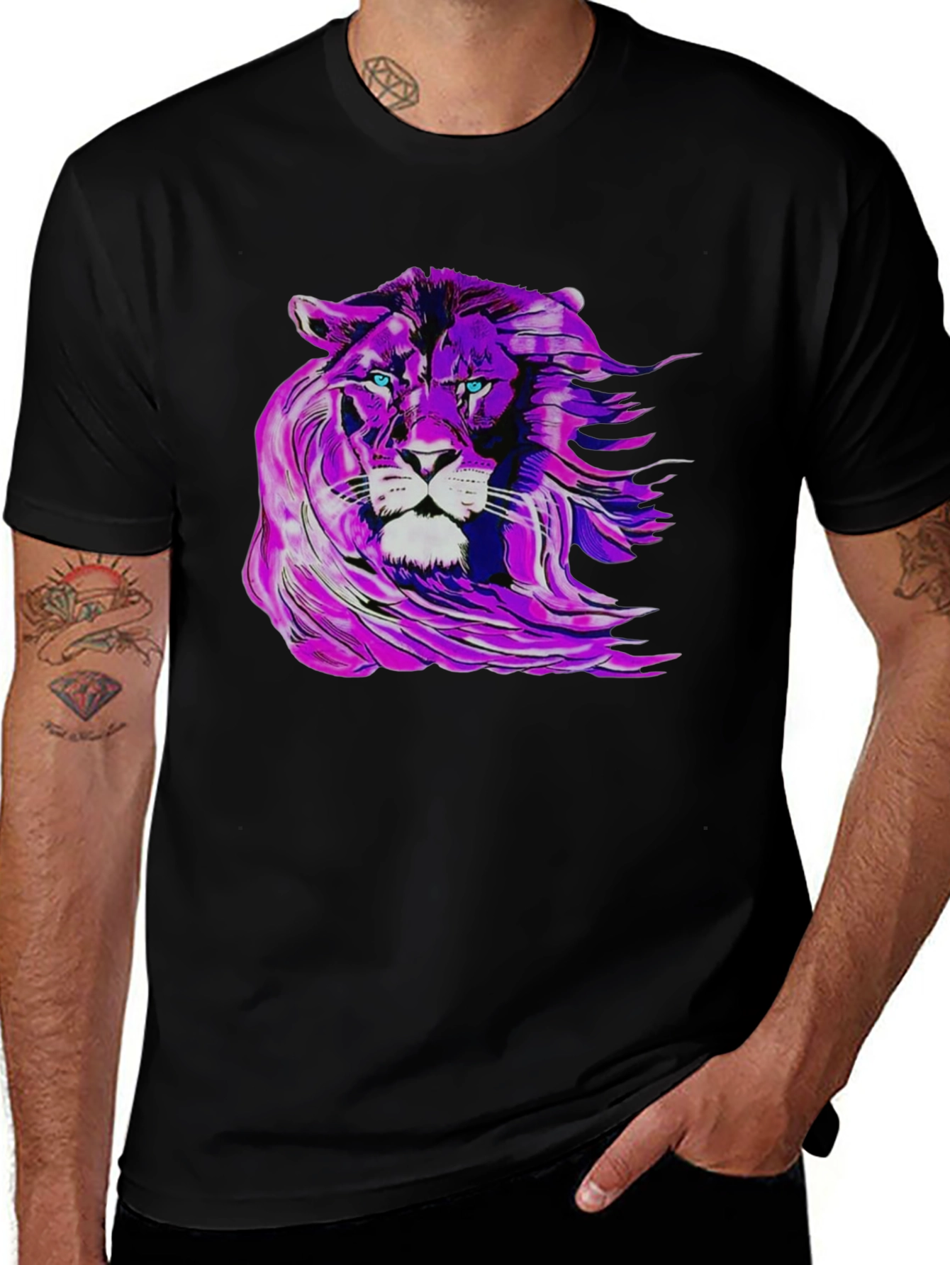 Variant 21 of Purple Lion Graphic Tee - Men's Black T-Shirt