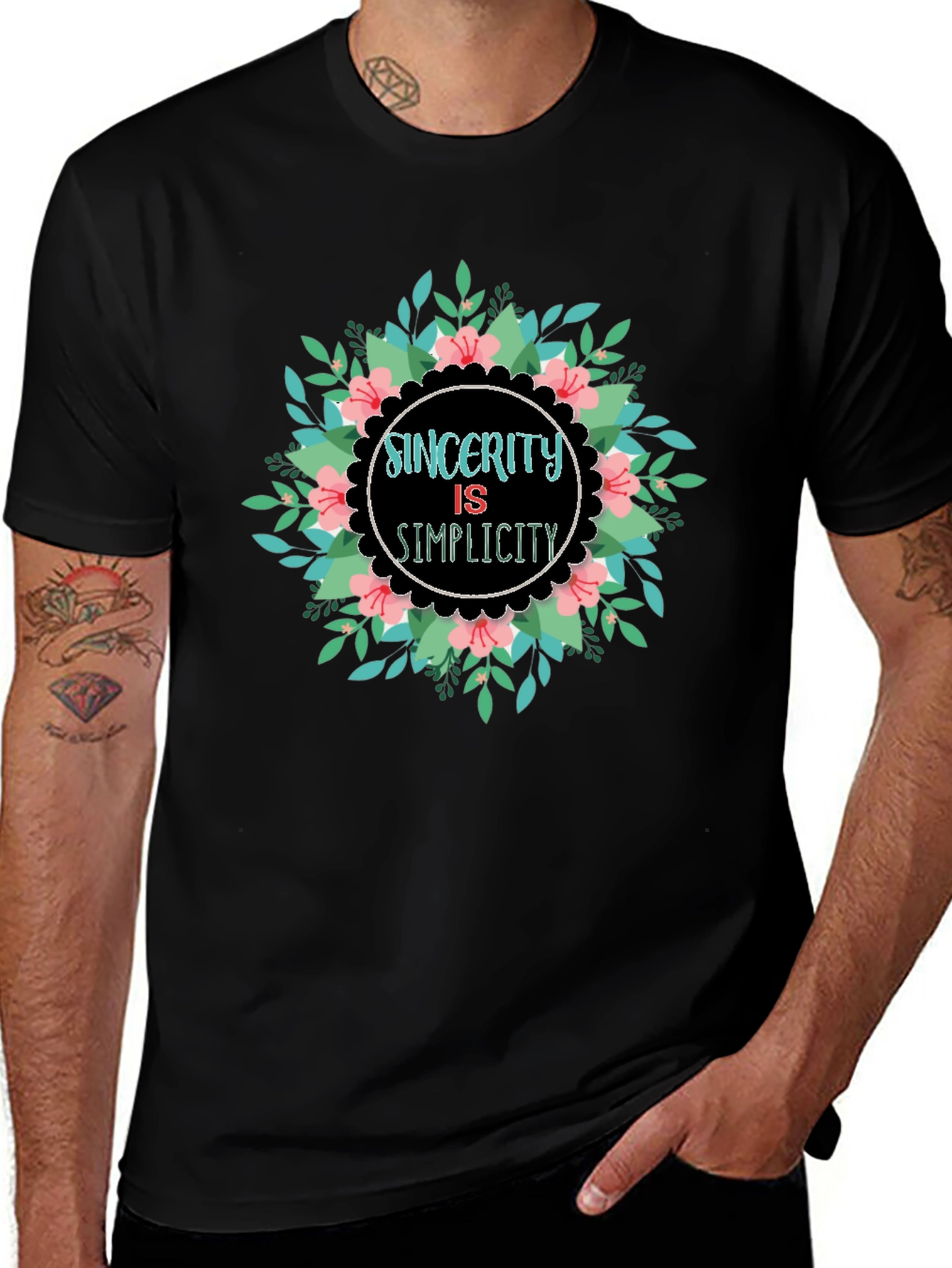 Variant 18 of Sincerity Simplicity Floral Graphic Tee - Black Cotton Blend Shirt