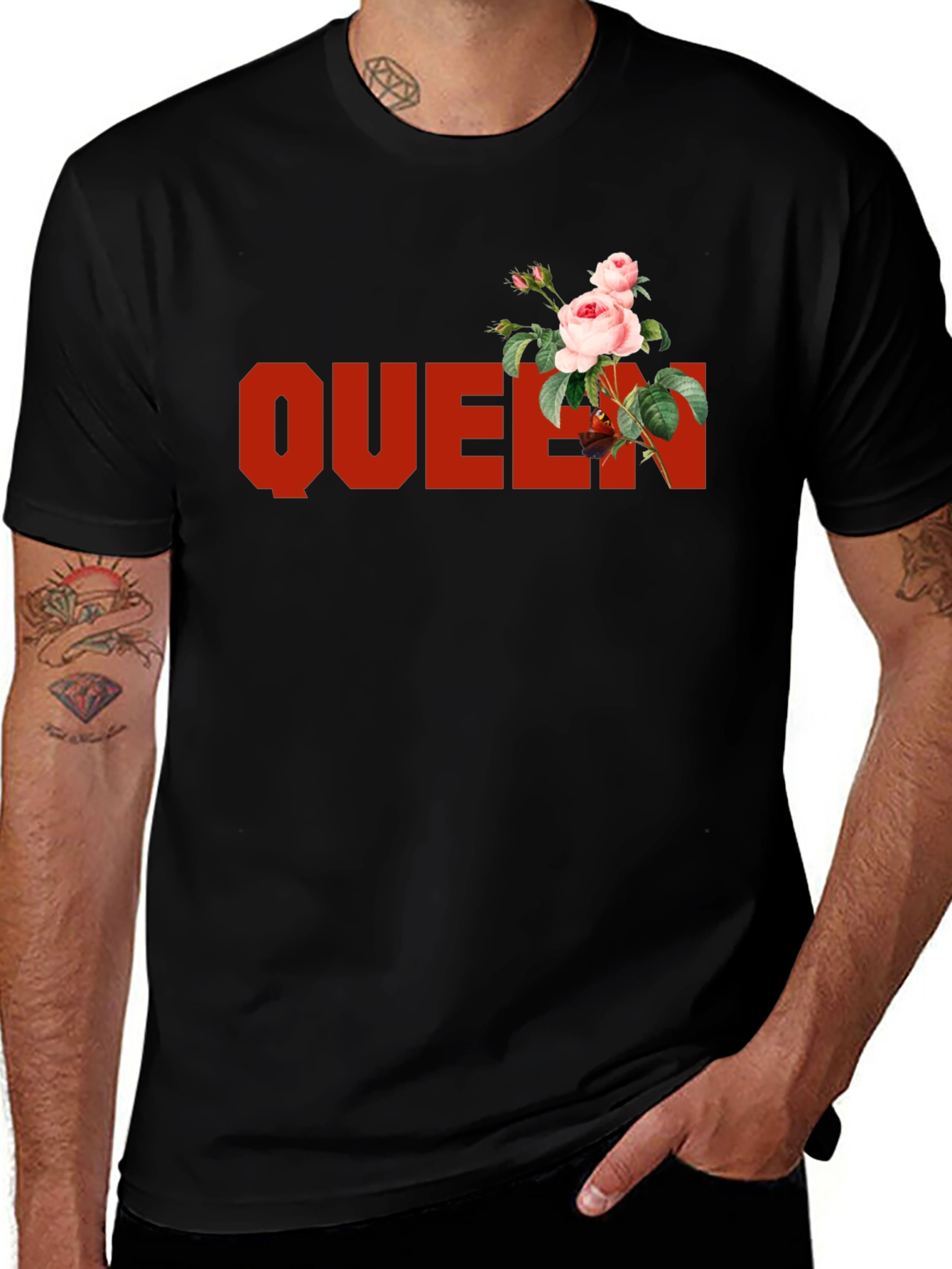 Variant 9 of Queen Rose Graphic Tee - Black Cotton T-Shirt