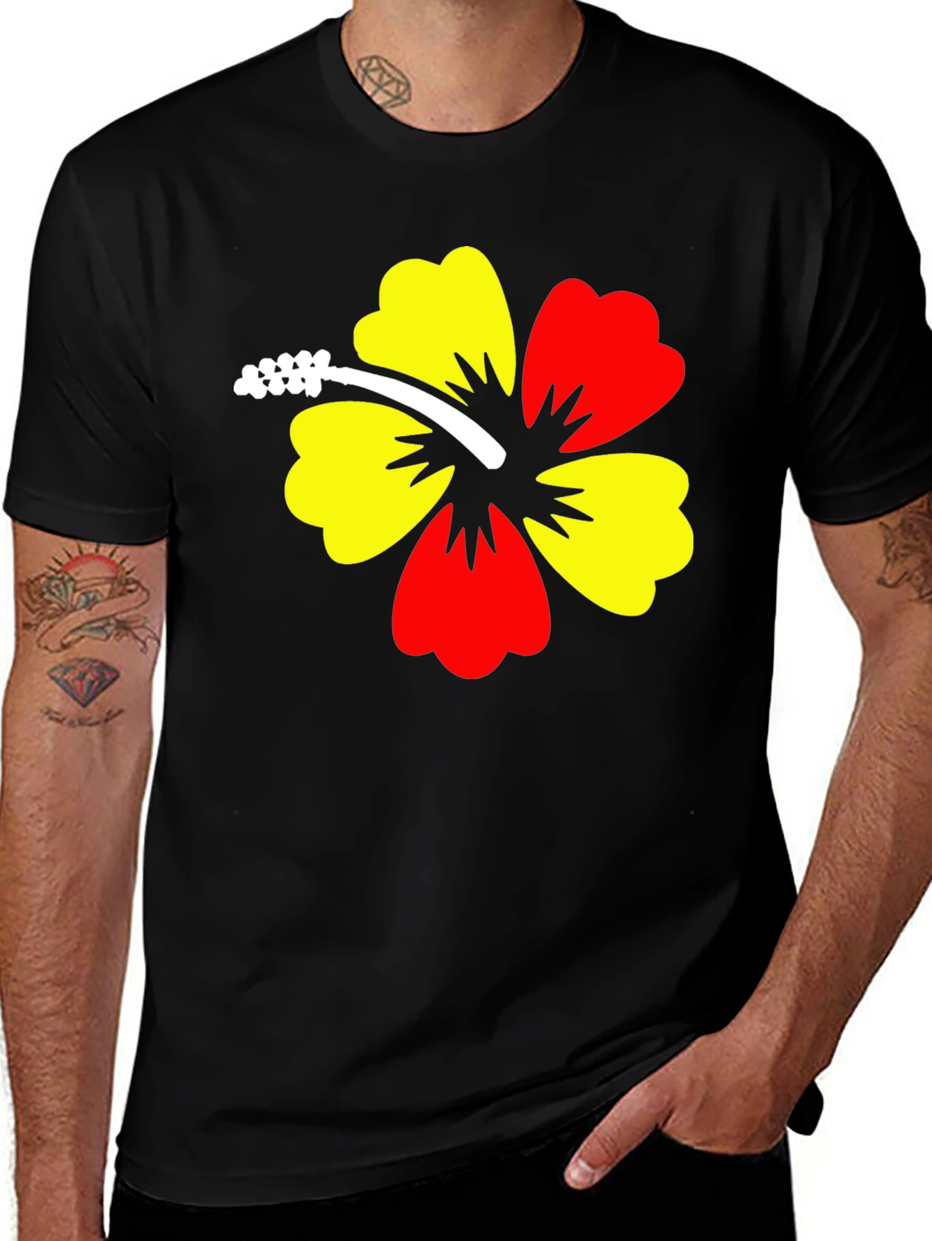 Variant 24 of Hibiscus Flower Graphic Black T-Shirt