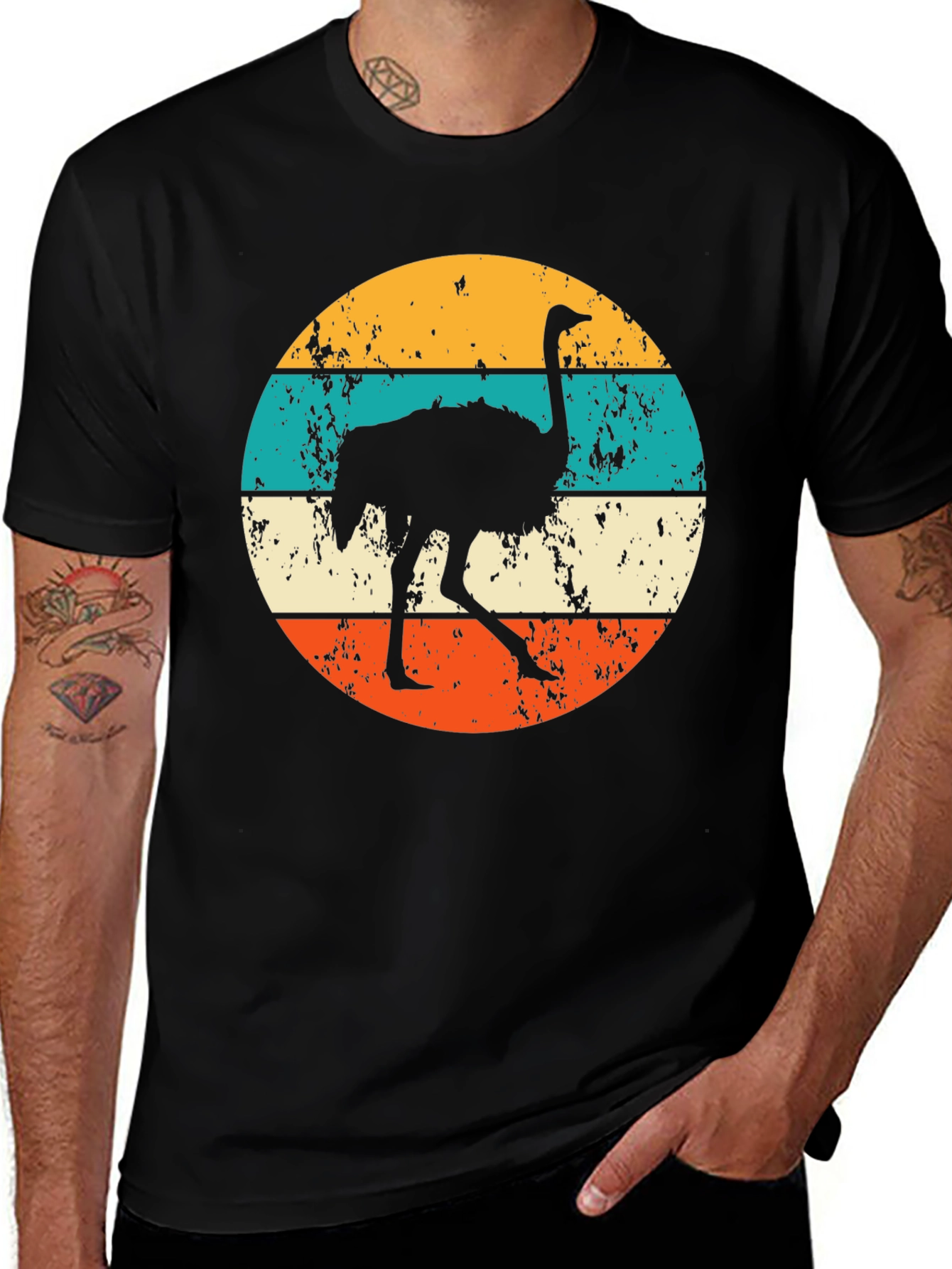 Variant 7 of Retro Ostrich Graphic T-Shirt - Black