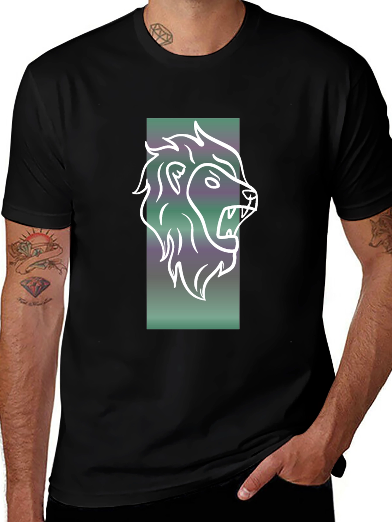 Variant 16 of Lion Graphic Tee - Mens Black Cotton T-Shirt