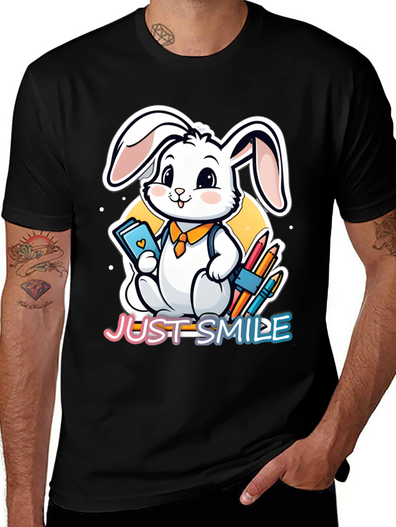 Variant 21 of Cute Rabbit 'Just Smile' Graphic T-Shirt