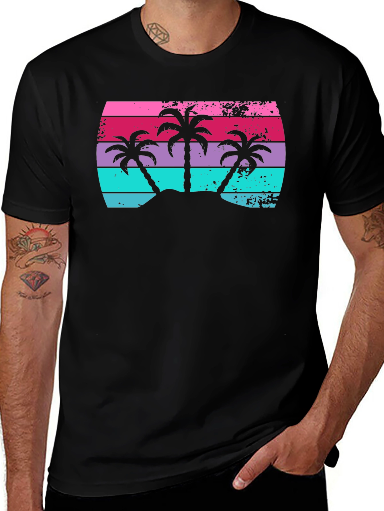 Retro Palm Sunset T-Shirt - Vintage Style Island Vibes