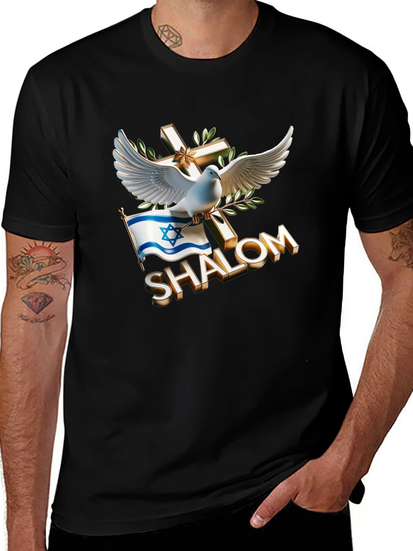Shalom Dove Cross Israel Flag T-Shirt