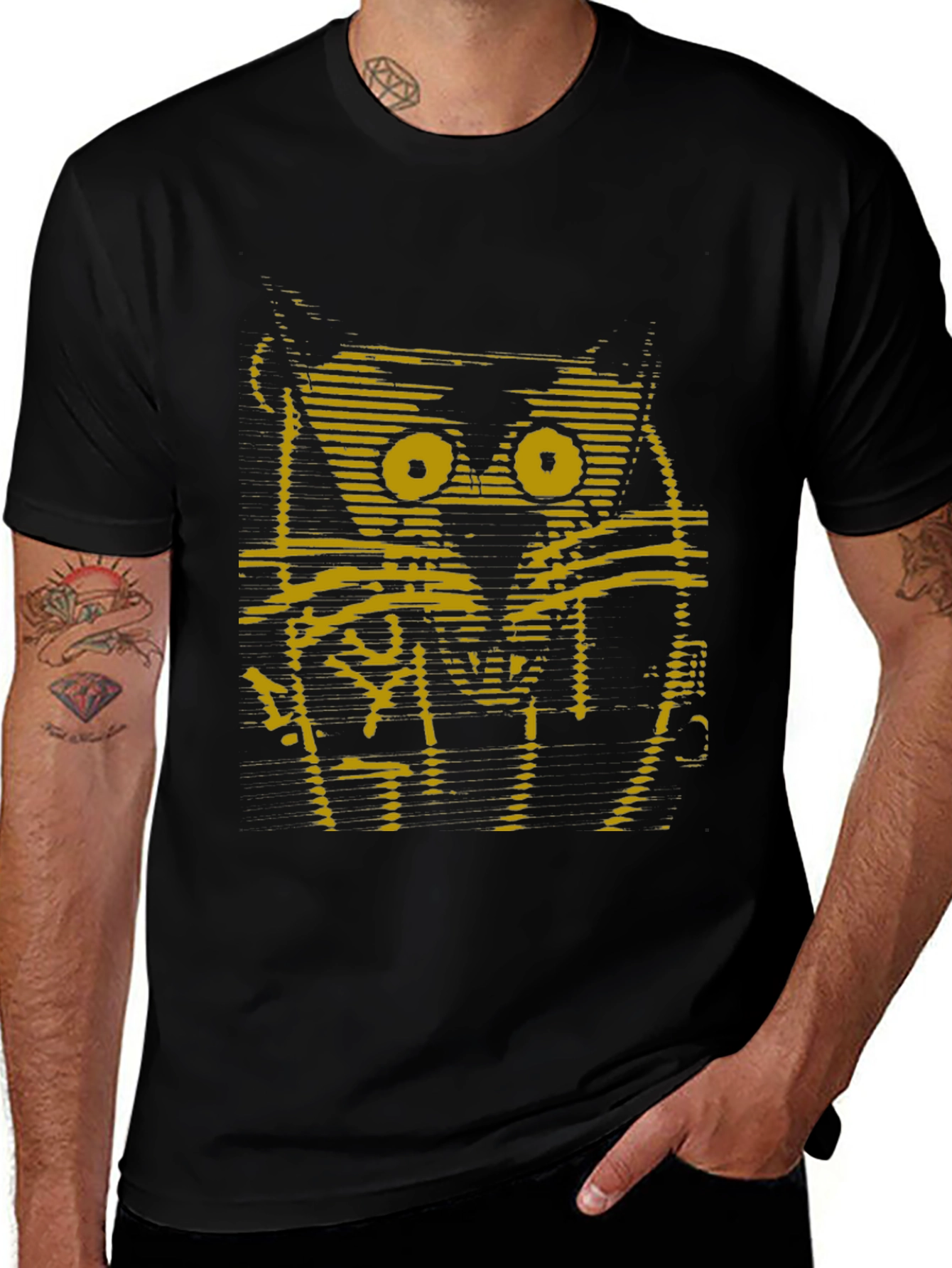 Variant 7 of Abstract Cat Graphic Print Black T-Shirt