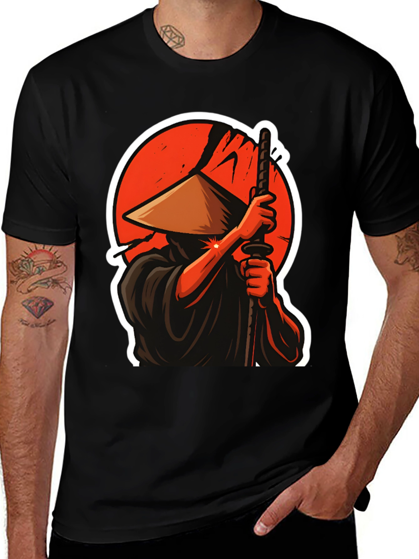 Samurai Warrior Graphic T-Shirt - Black