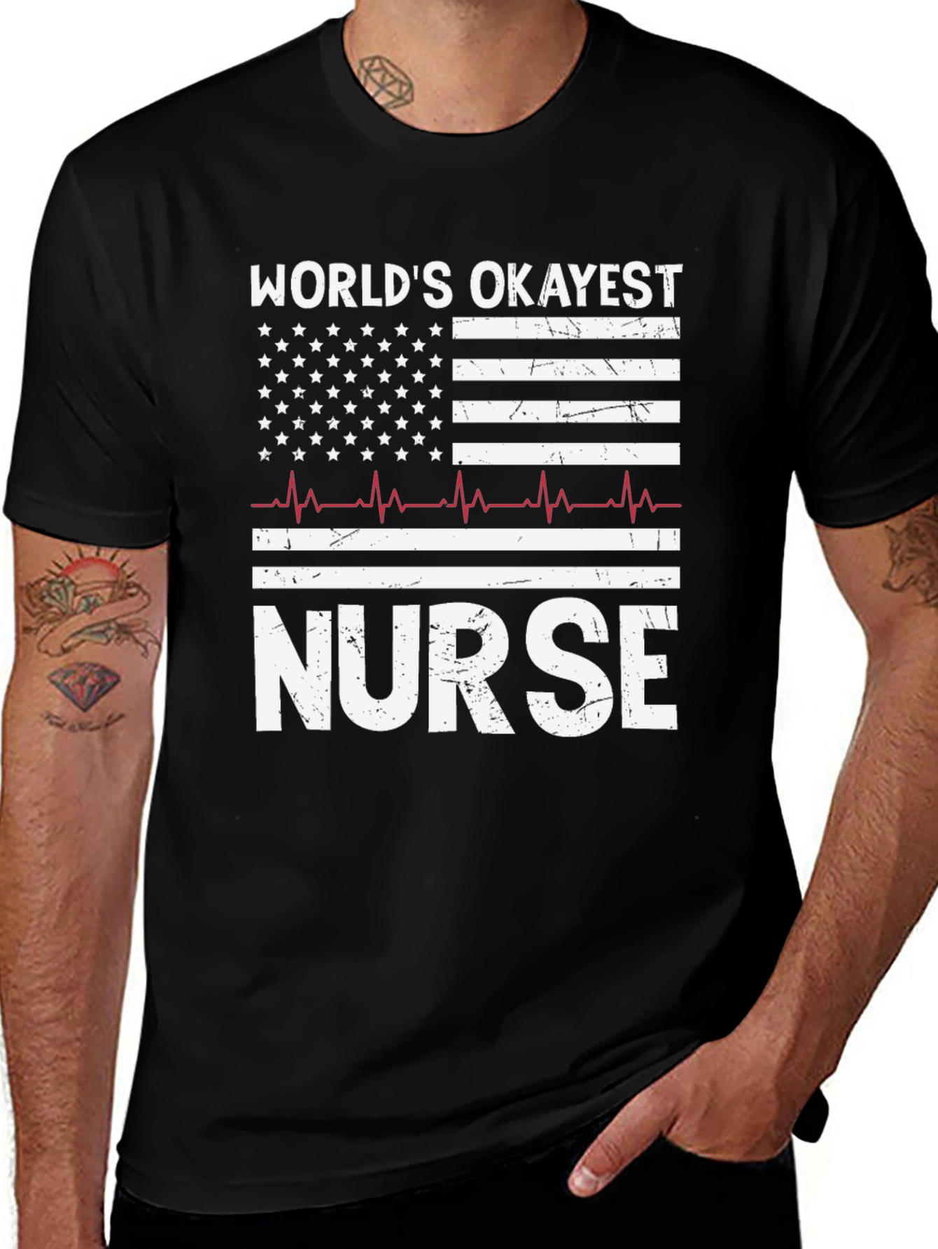 Variant 3 of World's Okayest Nurse USA Flag T-Shirt