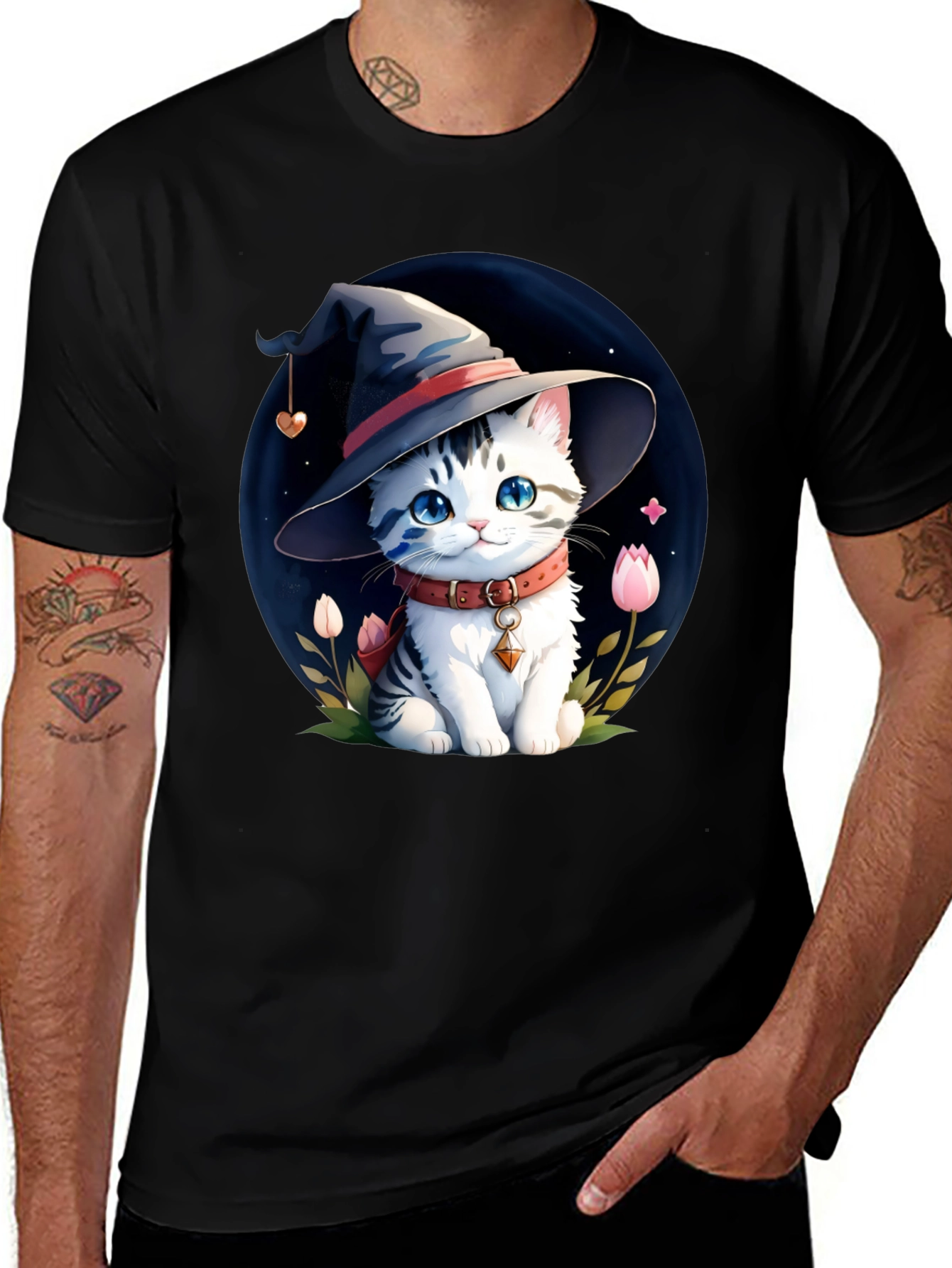 Variant 23 of Whimsical Kitten Witch T-Shirt - Cute Graphic Tee