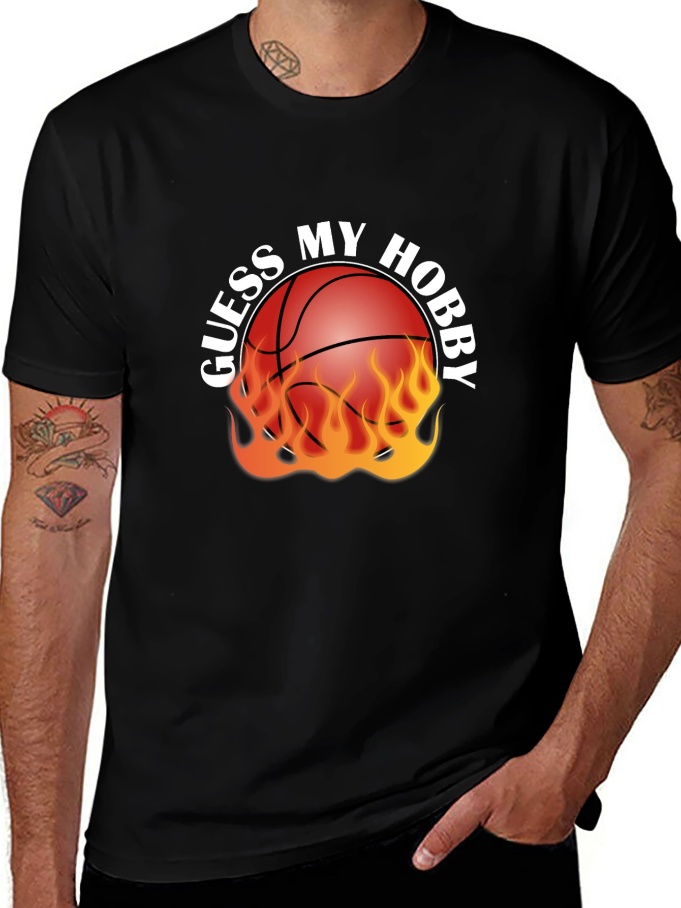 Variant 10 of Guess My Hobby Basketball T-Shirt - Flaming Ball