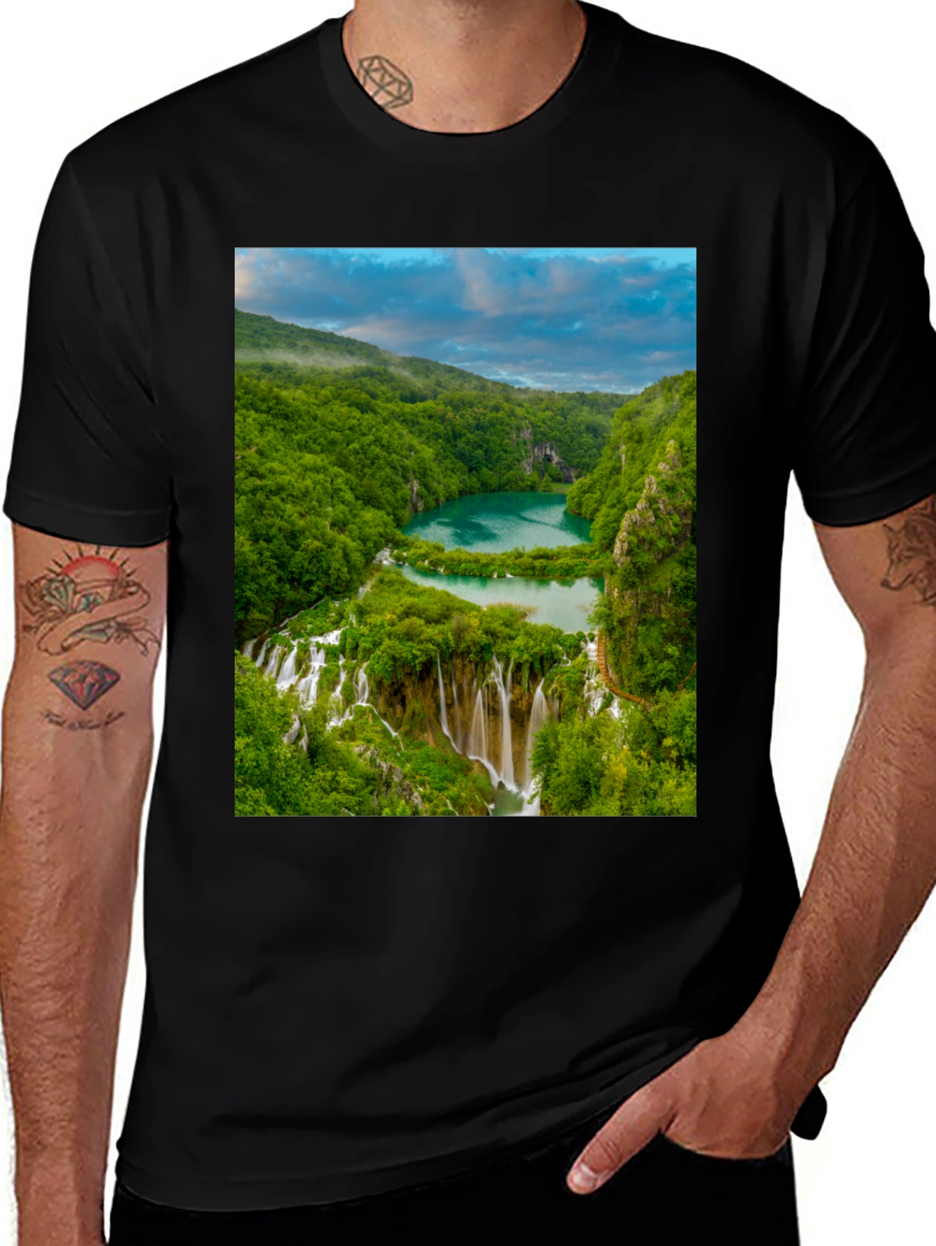 Variant 23 of Waterfall Graphic Tee - Nature Lover's Black T-Shirt