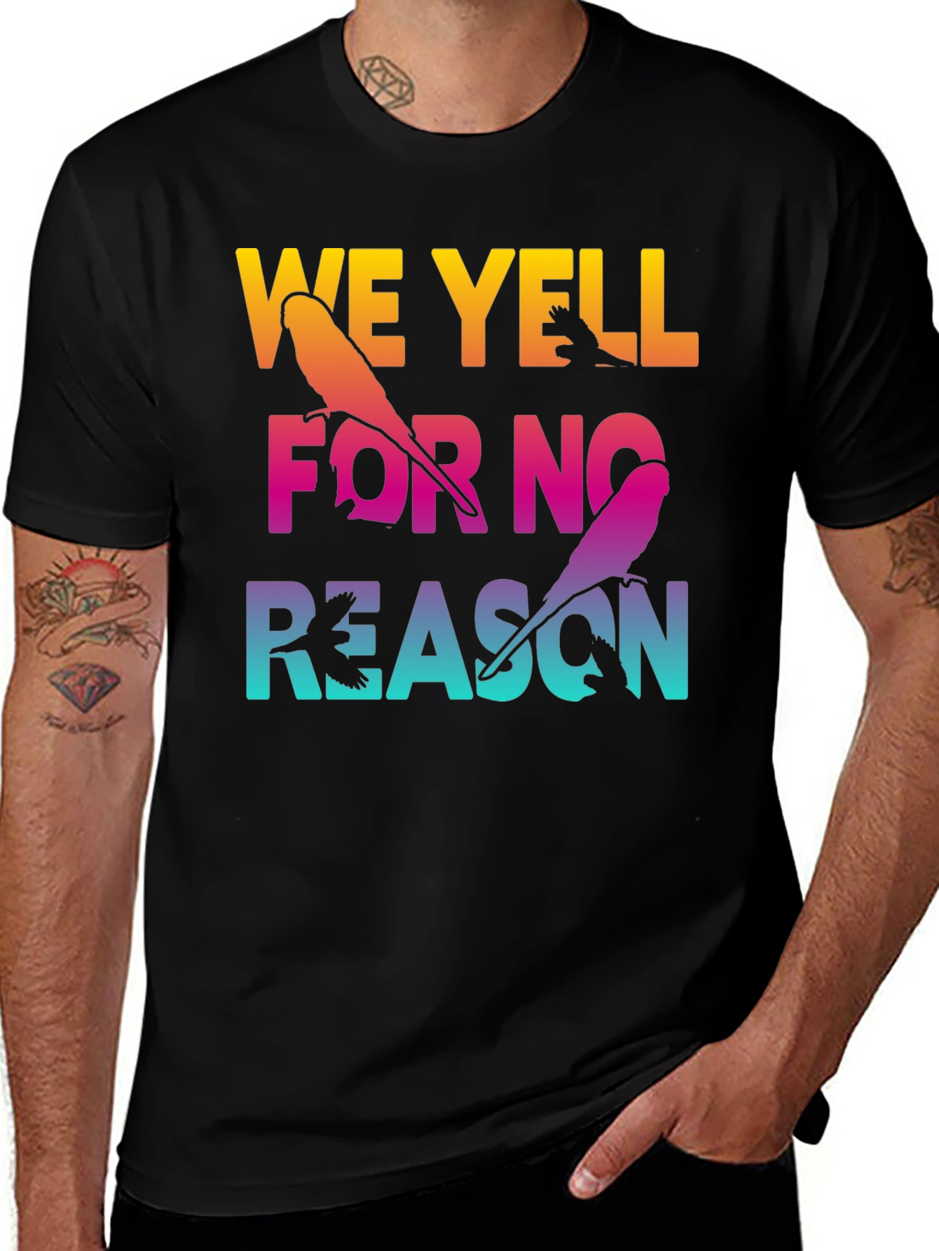 Variant 15 of Funny Parrot T-Shirt - "We Yell For No Reason" Graphic Tee