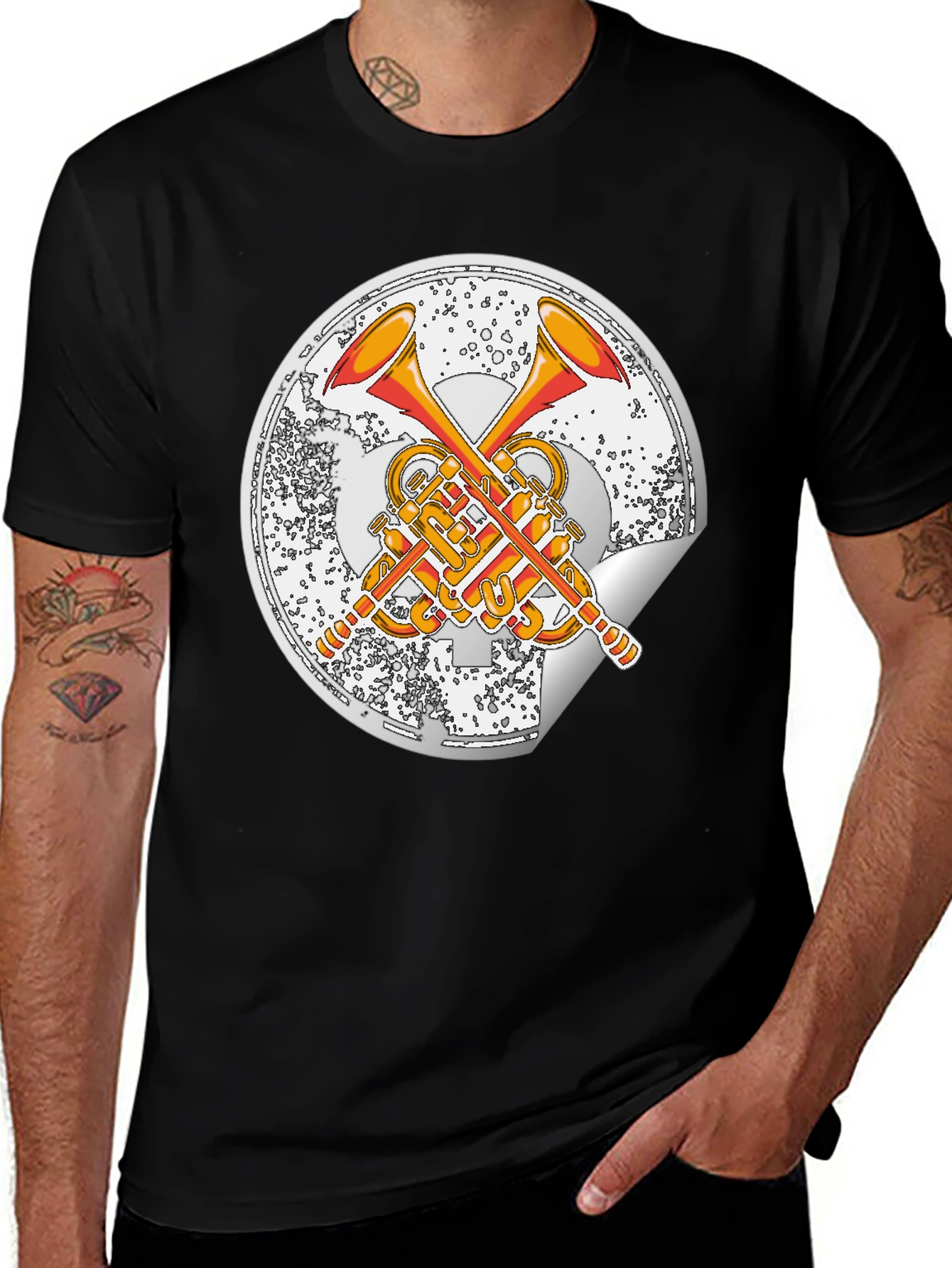 Variant 4 of Trumpet Emblem Graphic Black T-Shirt