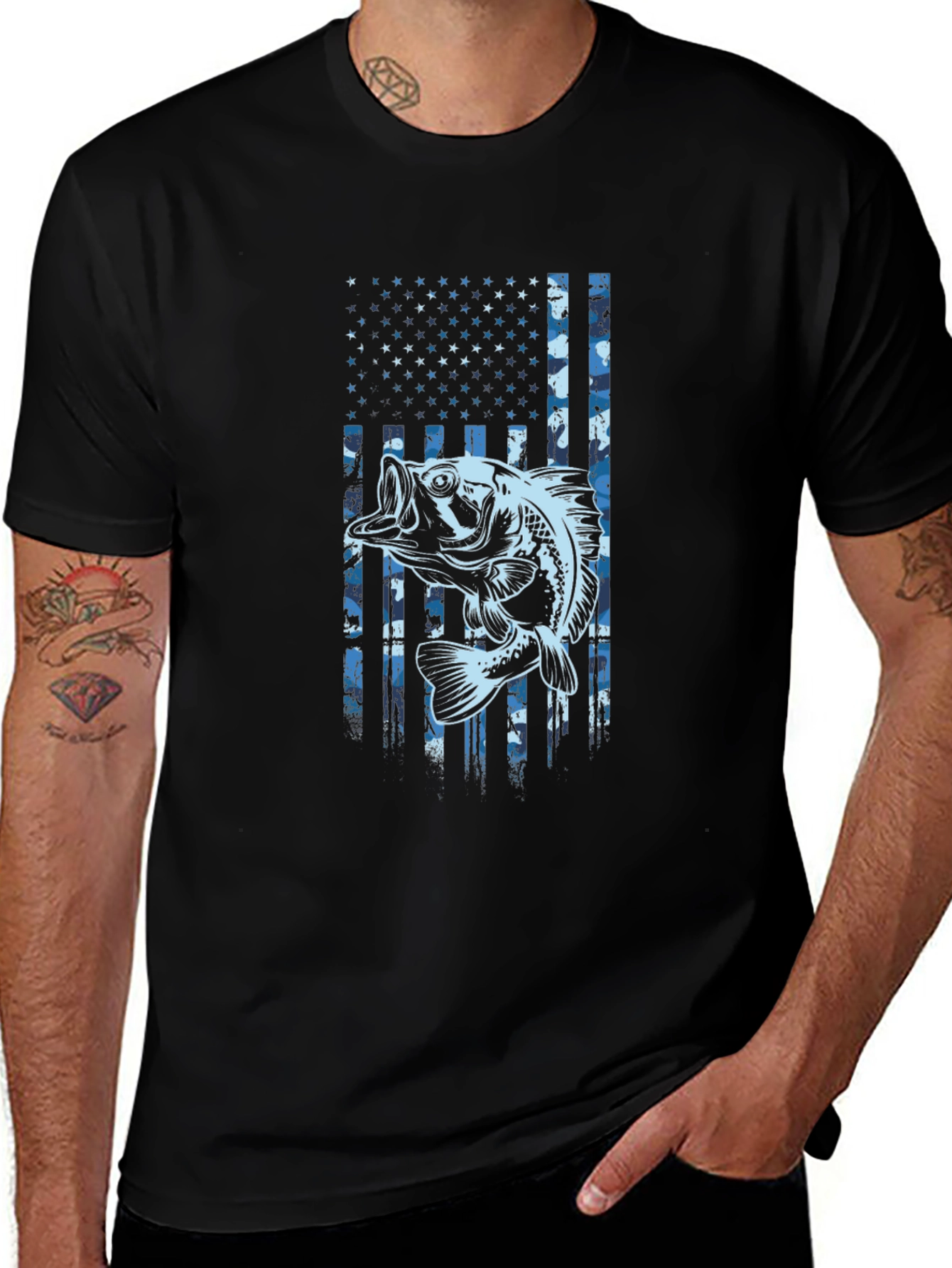 Variant 4 of Bass Fishing American Flag T-Shirt