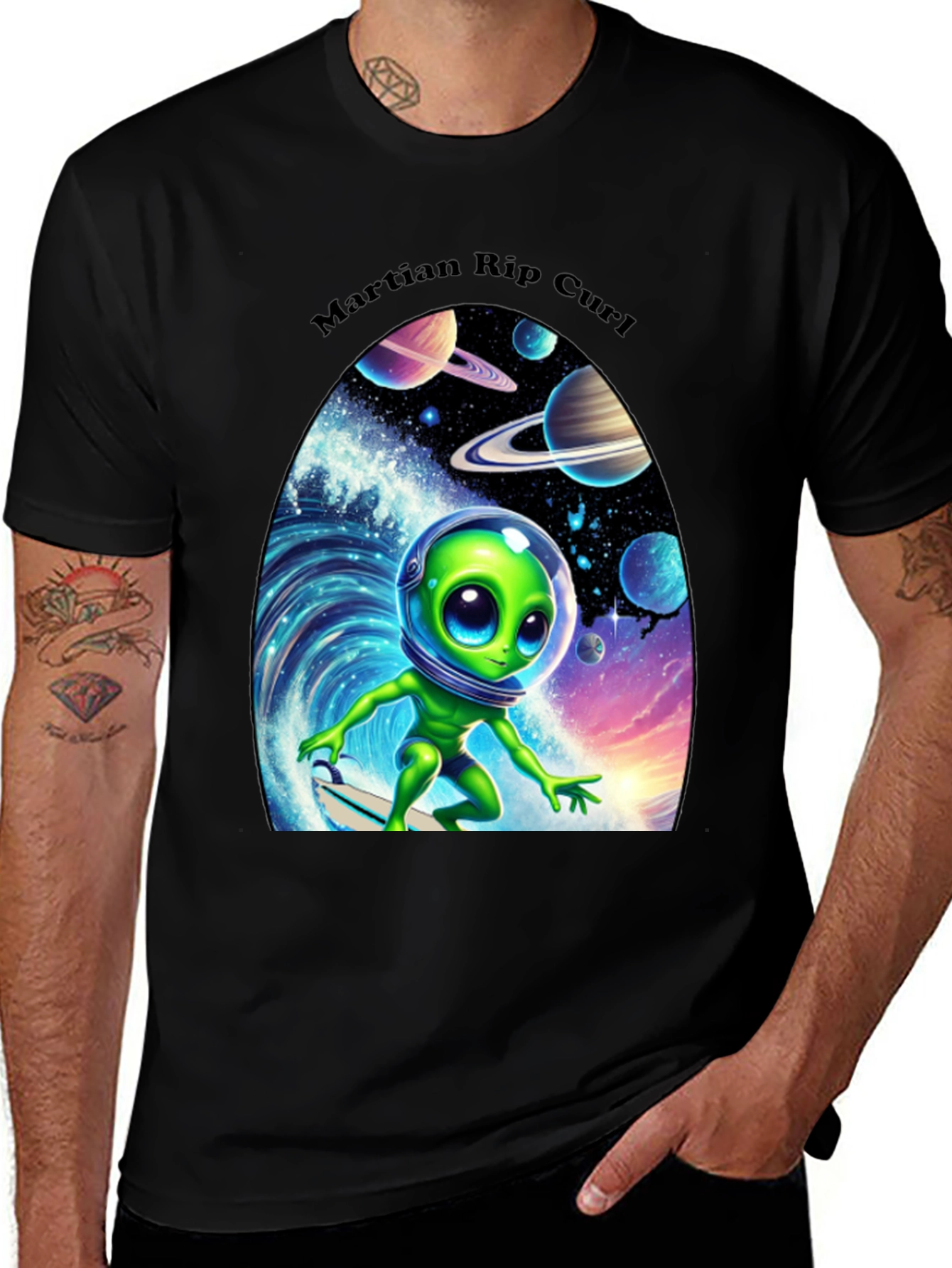 Martian Rip Curl T-Shirt: Alien Surfing in Space
