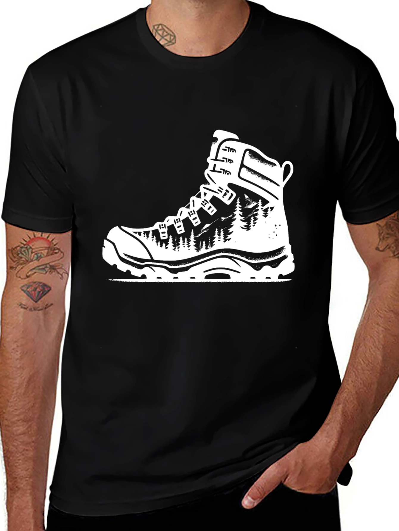 Variant 16 of Mountain Boot Graphic Tee - Black Cotton Blend