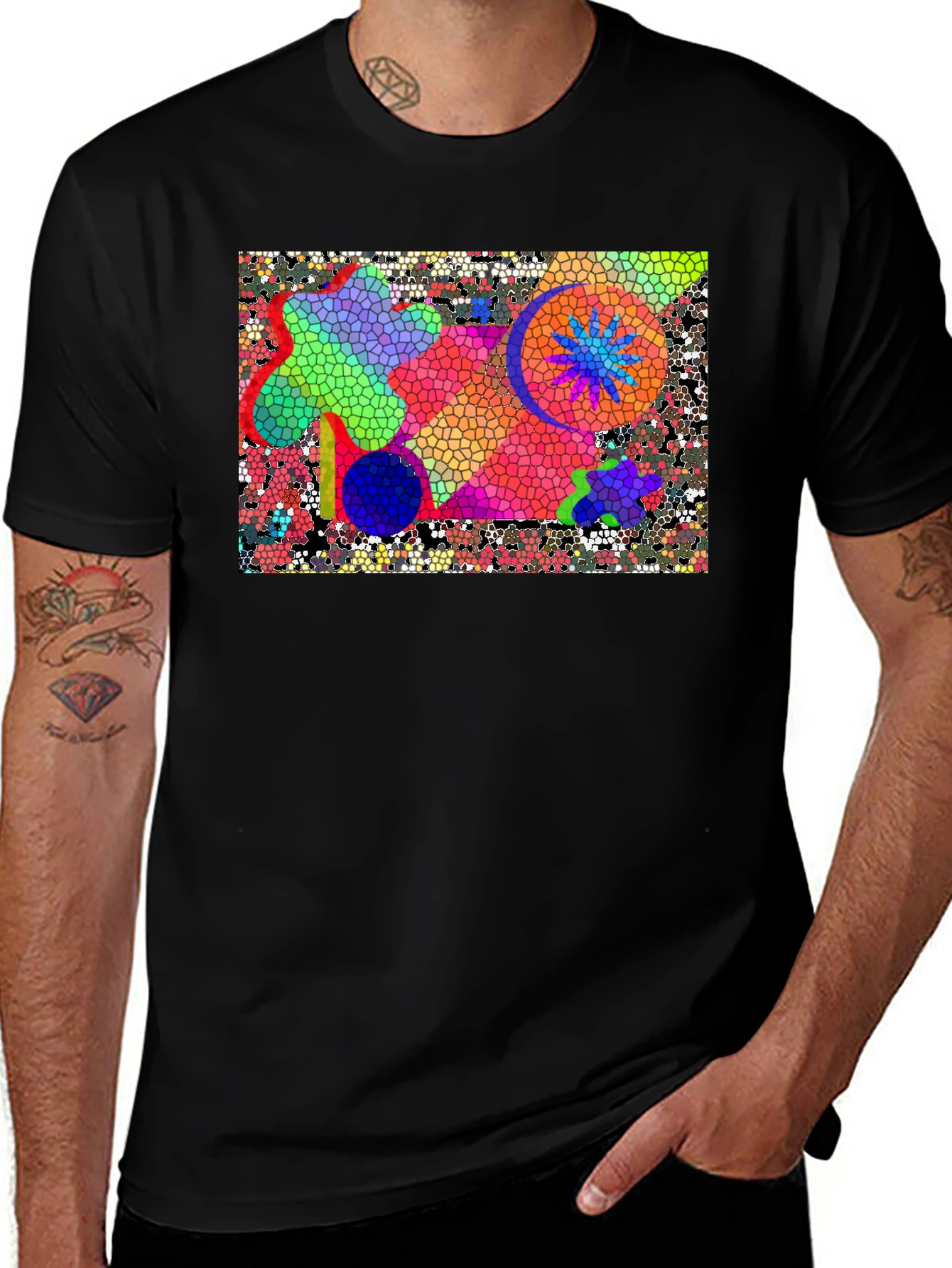 Variant 23 of Abstract Mosaic T-Shirt - Vivid Colors, Unique Design