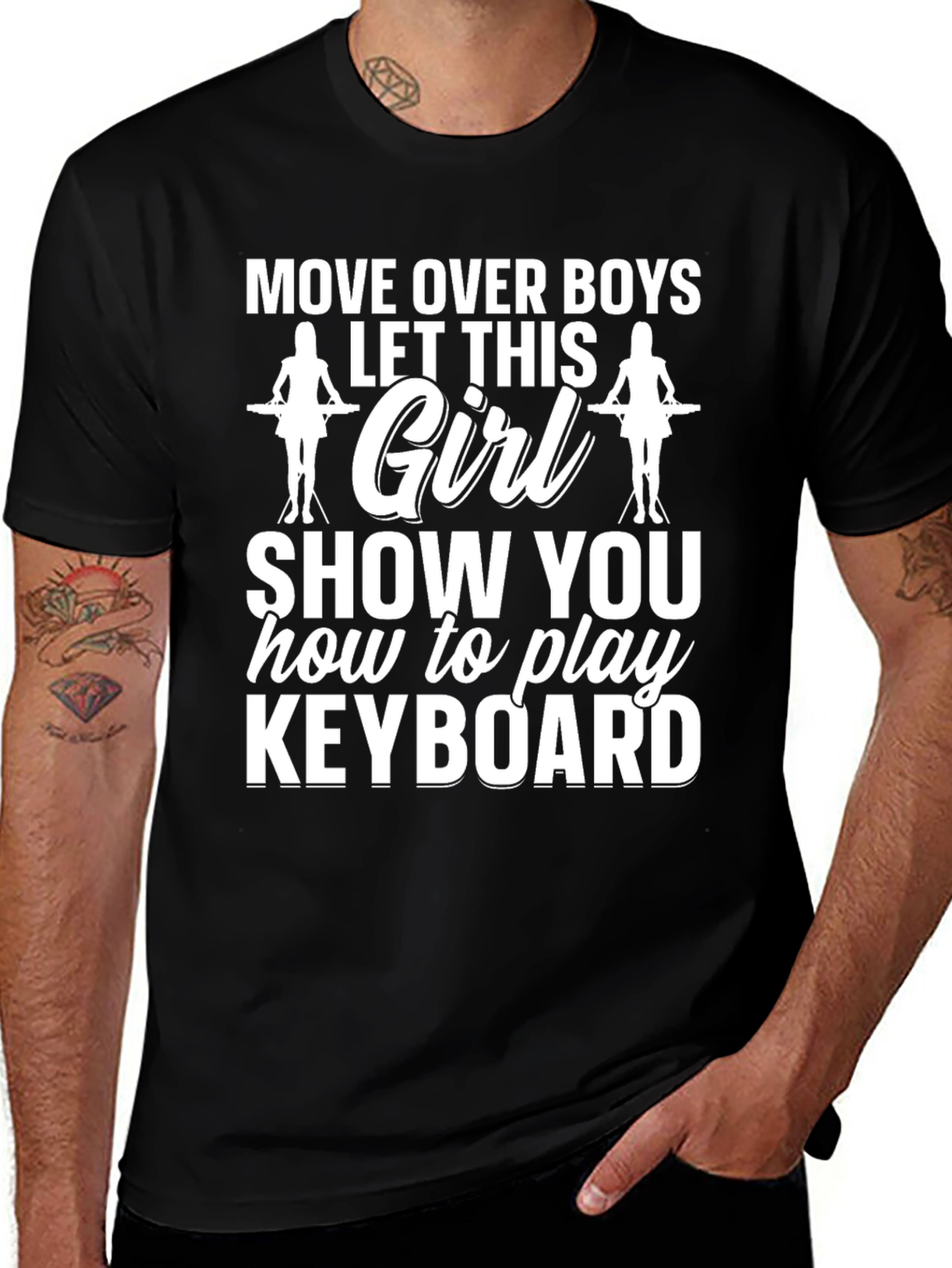 Variant 30 of Move Over Keyboard Girl Graphic Tee - Black