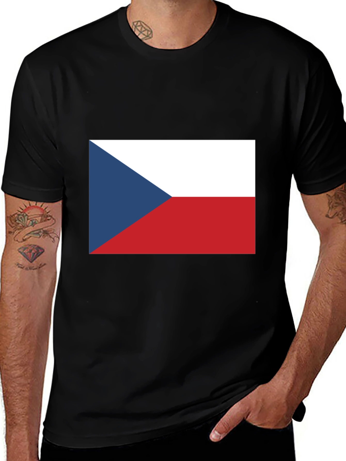 Variant 8 of Czech Flag T-Shirt - Black Cotton Tee