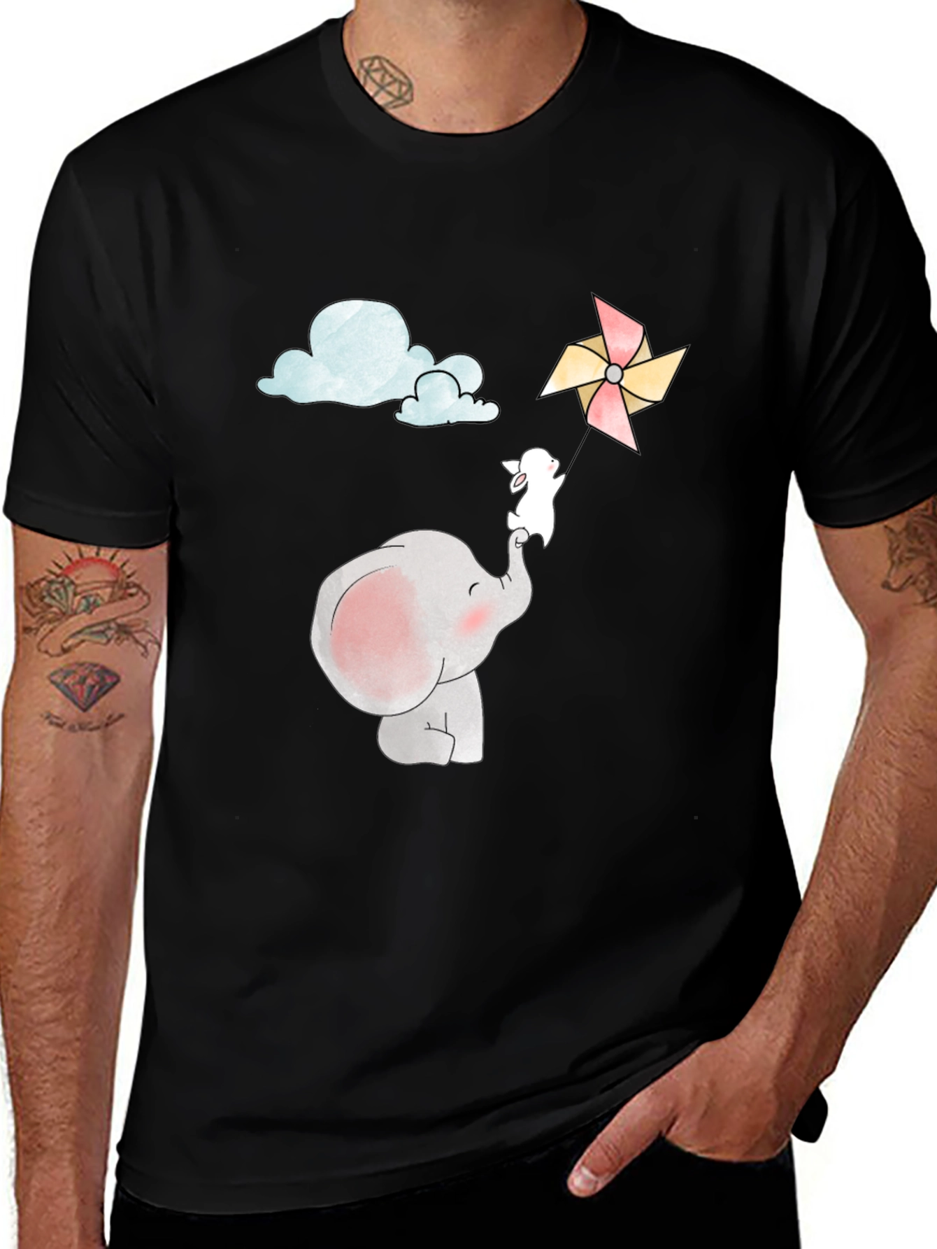 Variant 17 of Cute Elephant & Bunny Pinwheel Graphic Tee
