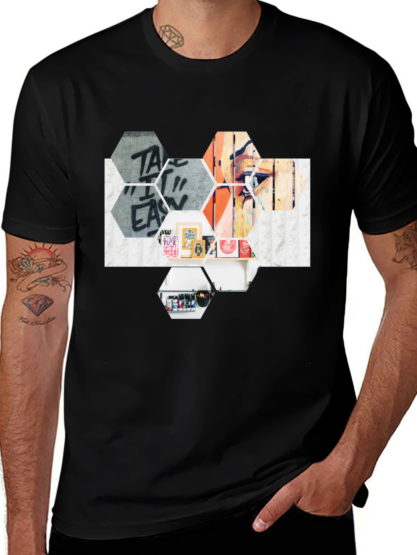 Hexagon Collage Graphic T-Shirt