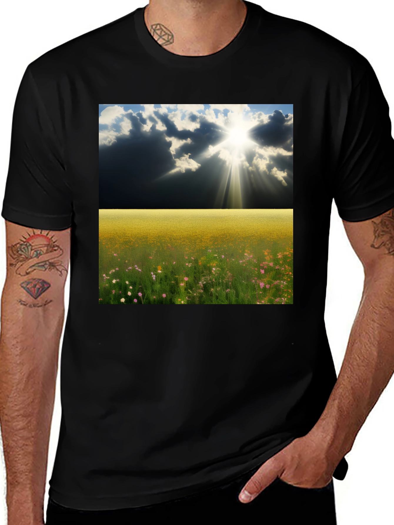 Variant 29 of Scenic Meadow Graphic Tee - Men's Black T-Shirt
