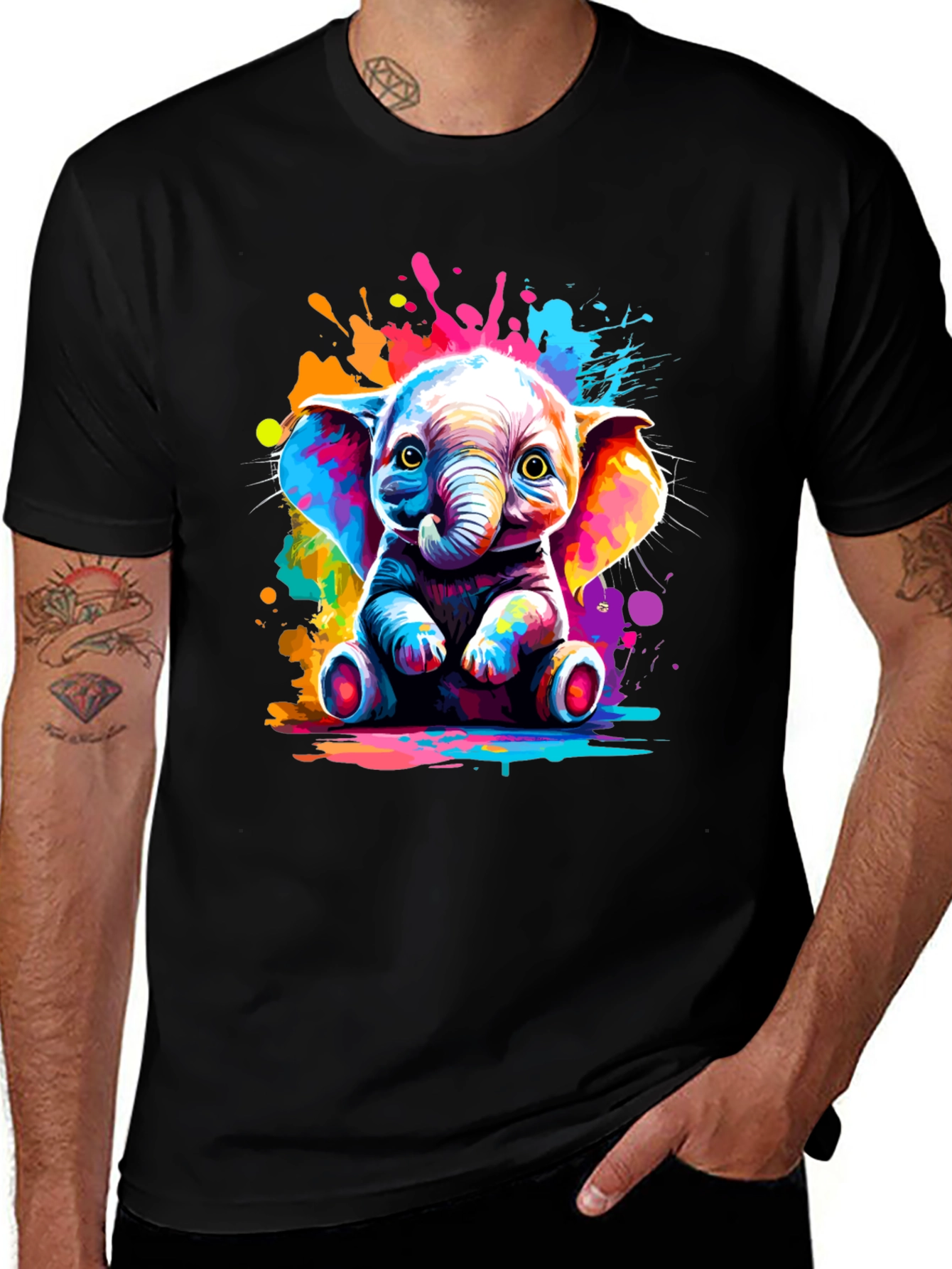 Variant 16 of Vibrant Elephant Graphic Tee - Unisex Black T-Shirt