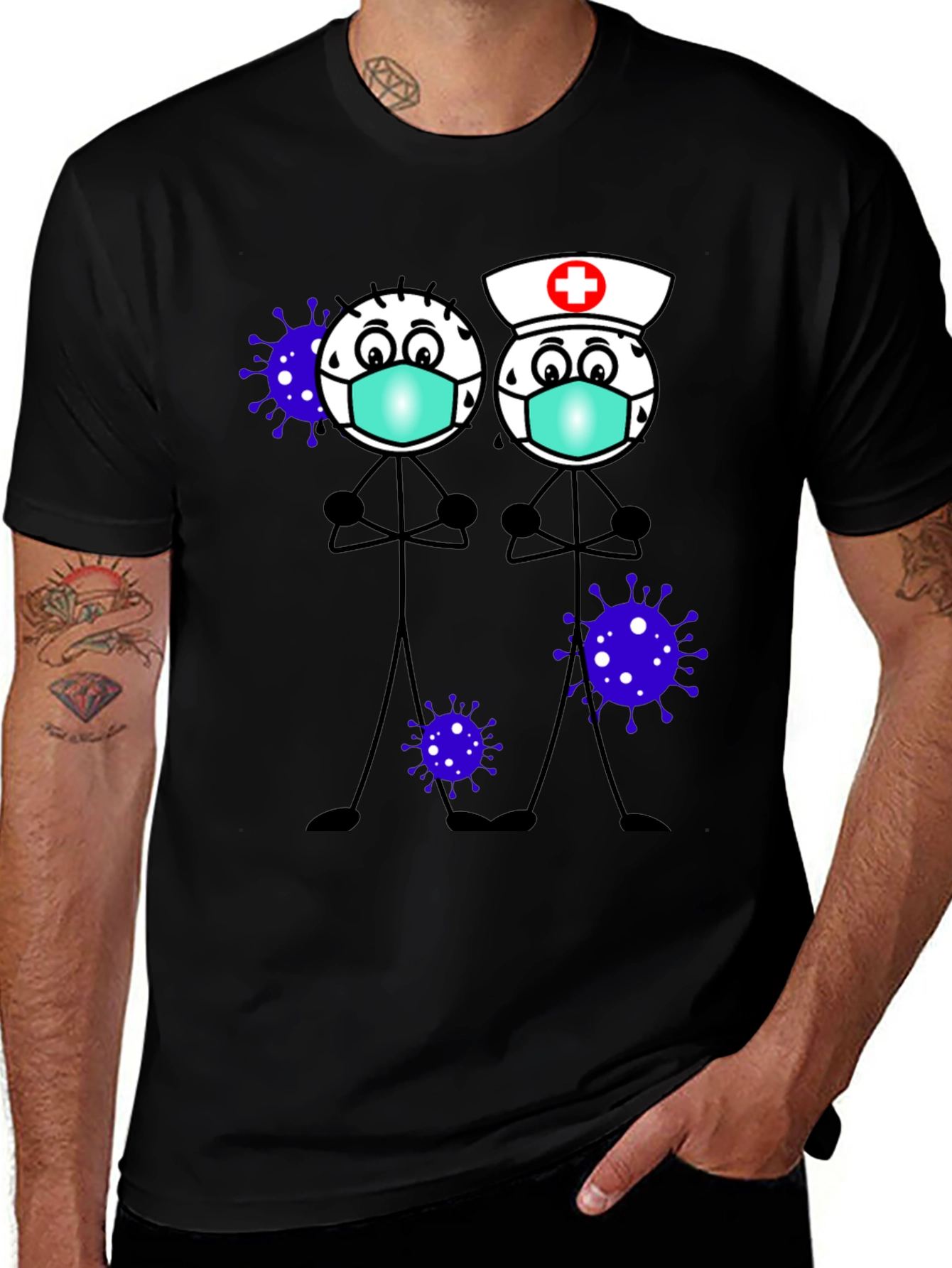 Variant 12 of Cartoon Stick Figures with Mask T-Shirt