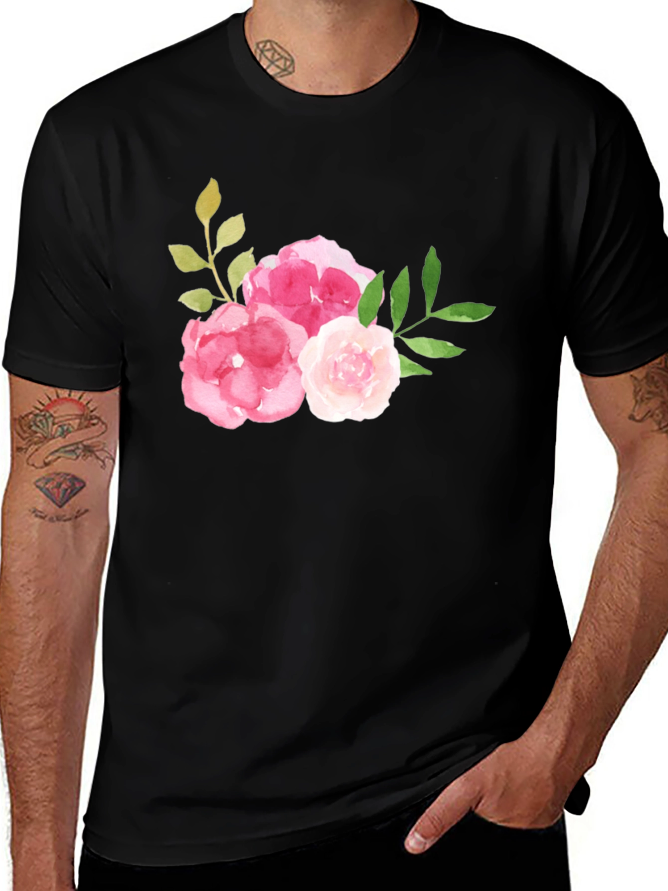 Variant 2 of Floral Watercolor Graphic Tee - Black Casual Shirt