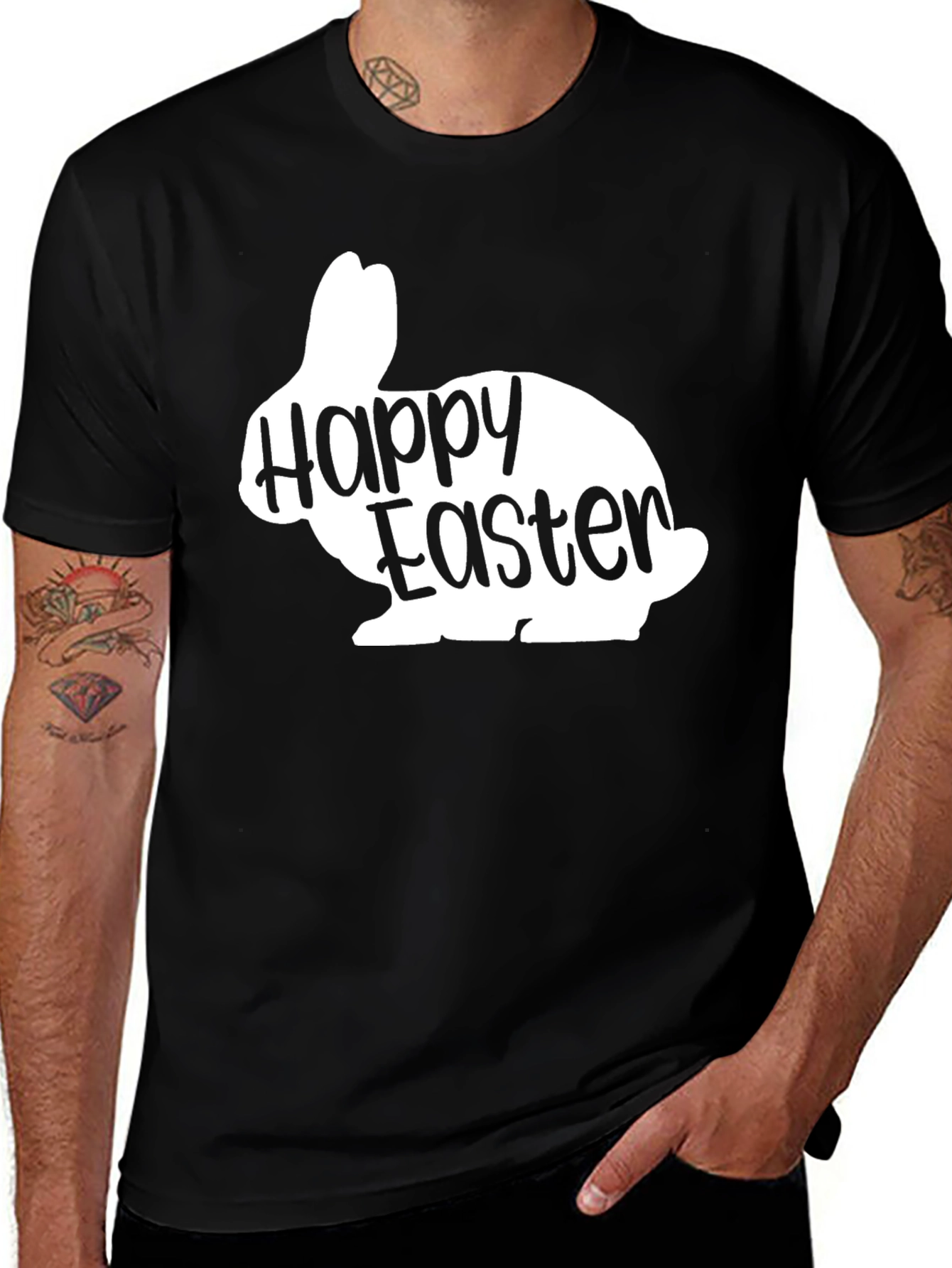 Happy Easter Bunny Silhouette Black T-Shirt