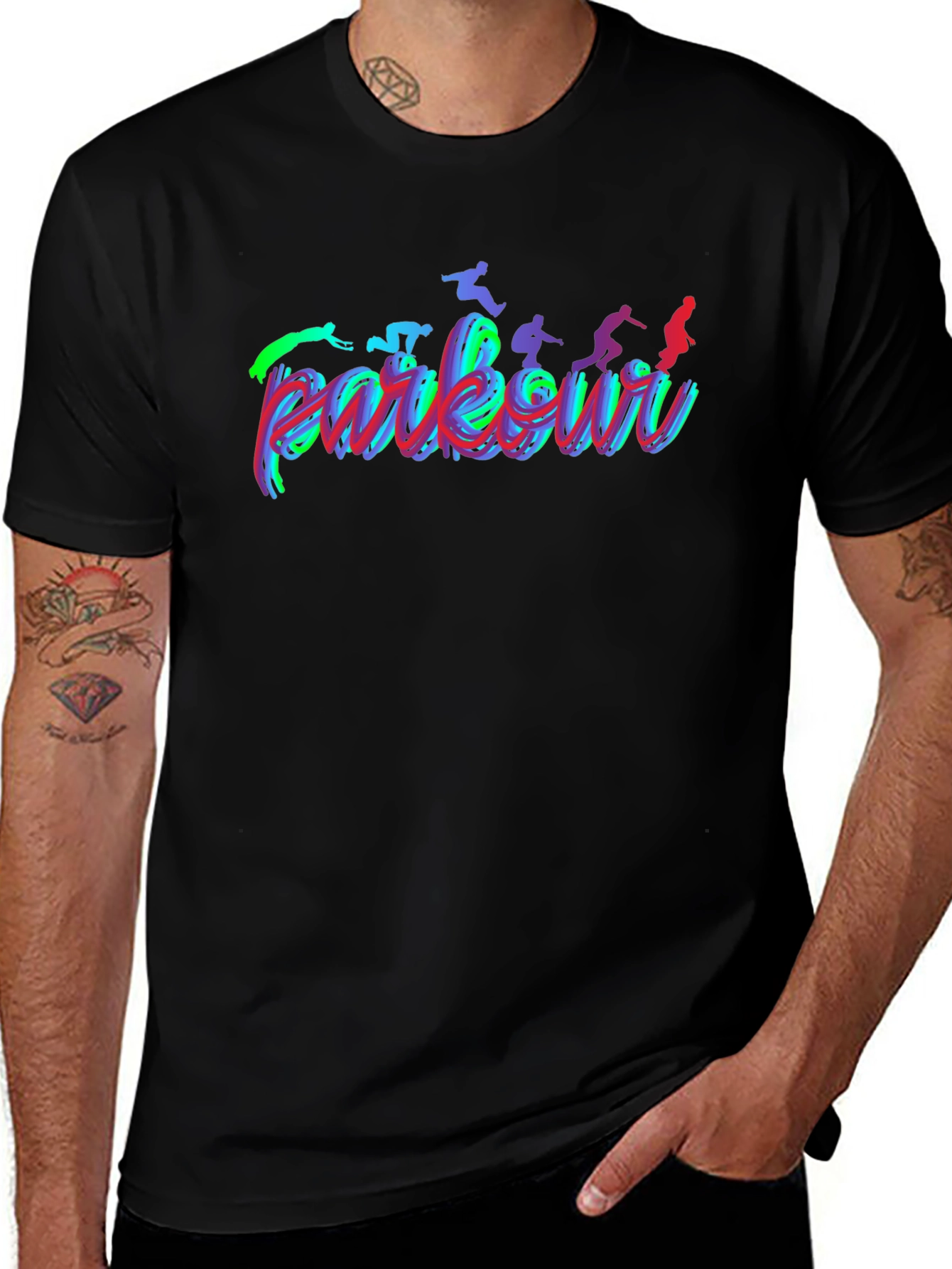 Variant 19 of Parkour Graphic Tee - Black Cotton Shirt