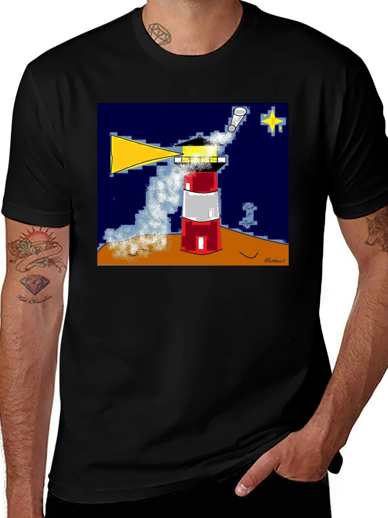 Variant 11 of Lighthouse Graphic Tee - Black Cotton Blend