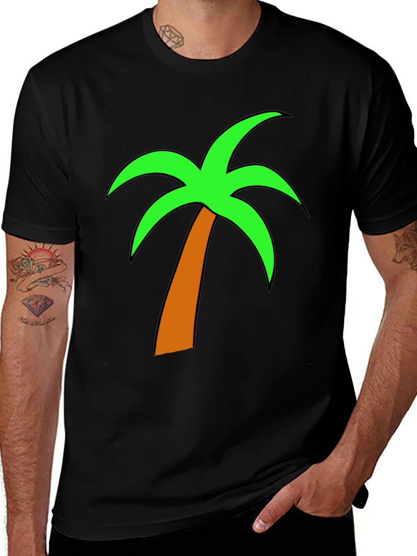 Variant 9 of Tropical Palm Tree Graphic Tee - Casual Black T-Shirt