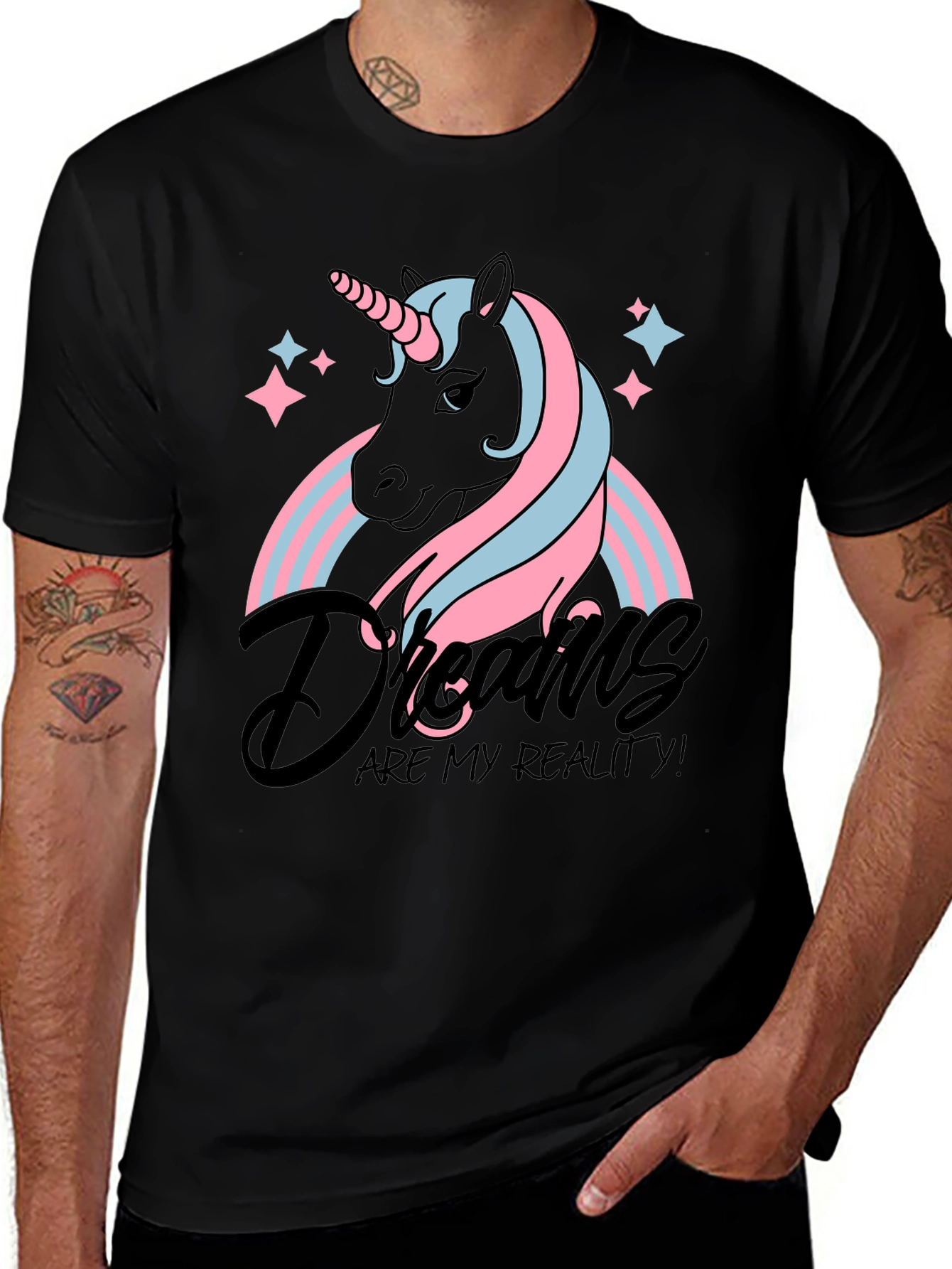 Variant 26 of Unicorn Dreams Graphic Tee - Black Cotton Shirt