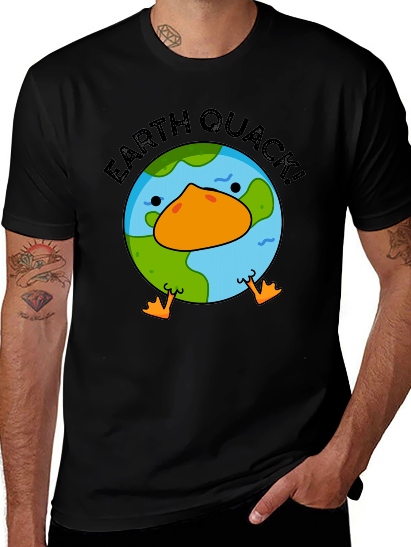 Variant 6 of Earth Quack! Graphic Print Black T-Shirt