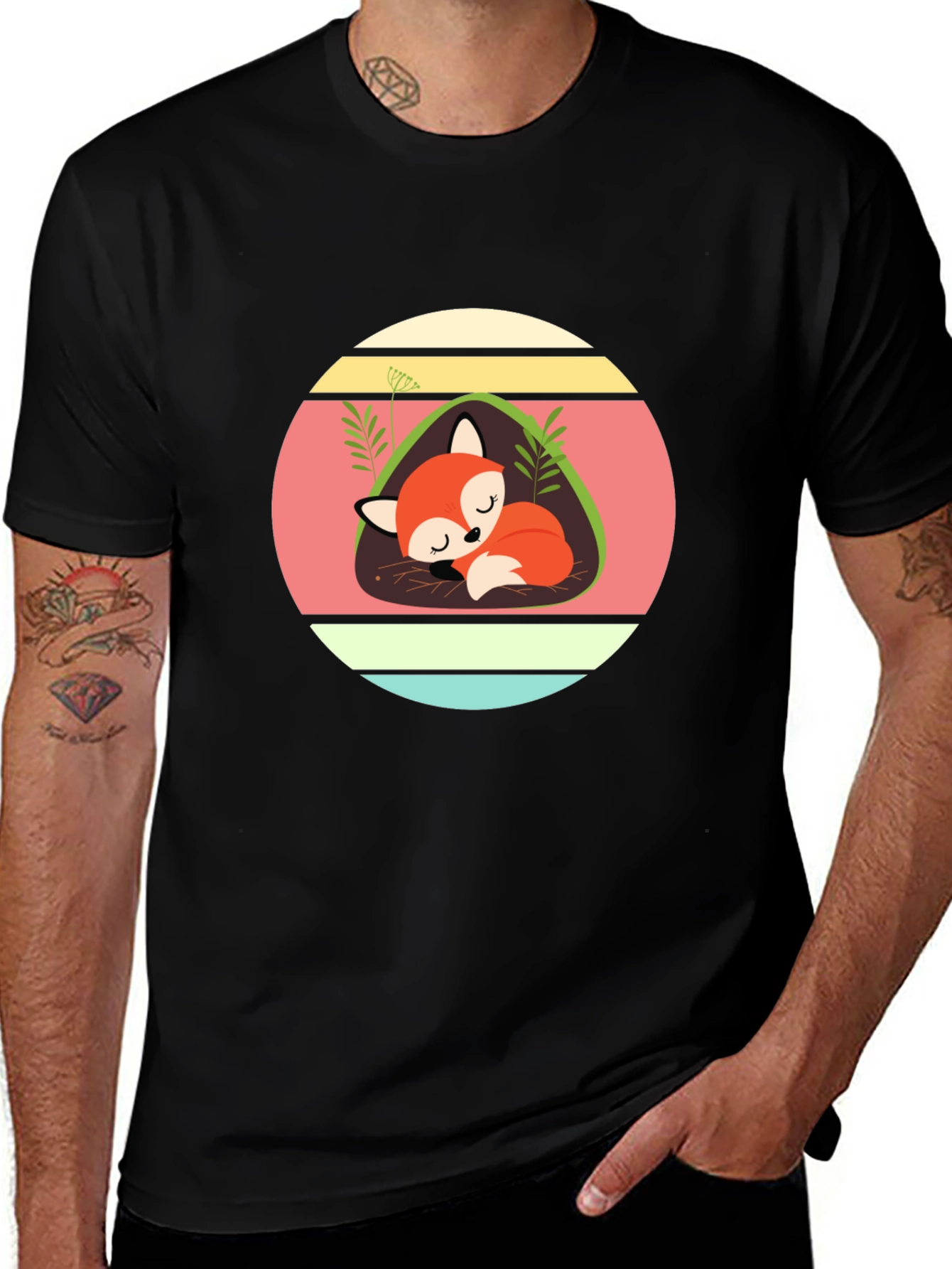 Variant 21 of Cute Sleeping Fox Graphic Tee - Unisex Black T-Shirt
