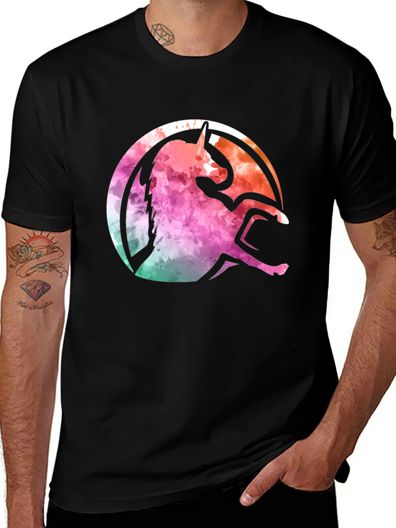 Variant 22 of Watercolor Unicorn Graphic Black T-Shirt
