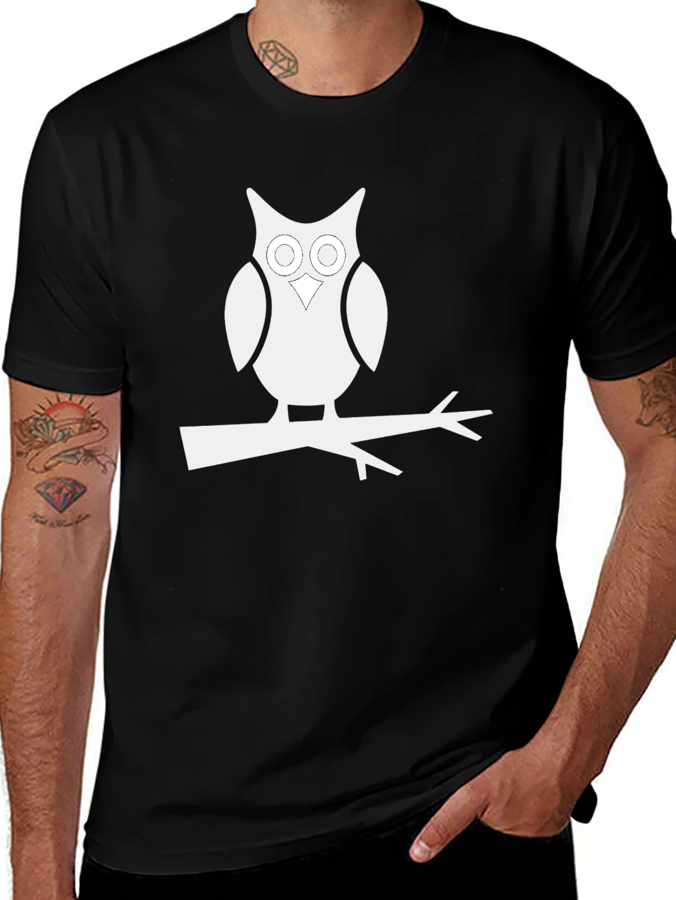 Variant 24 of Owl on Branch Black T-Shirt