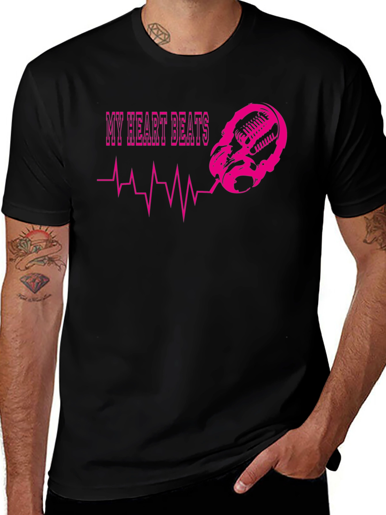 Variant 4 of My Heart Beats Microphone Black Graphic T-Shirt