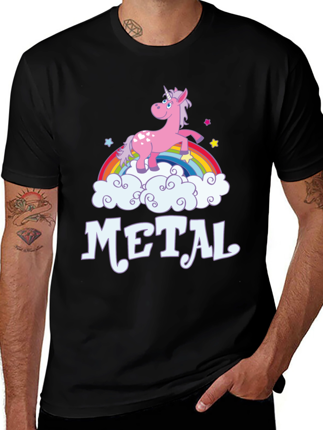 Variant 3 of Unicorn Rainbow Heavy Metal T-Shirt - Black Graphic Tee