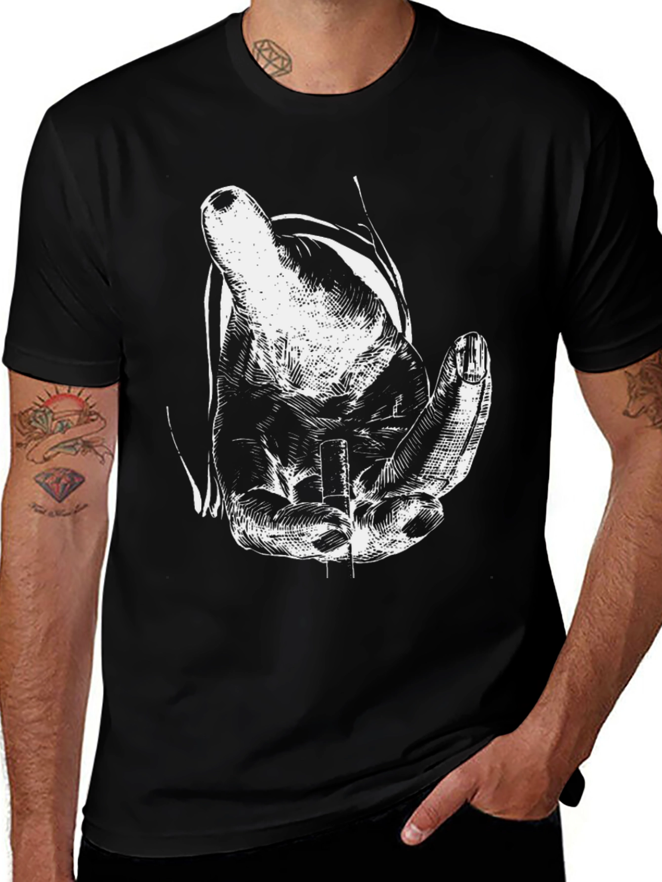Variant 18 of Men's Black T-Shirt with Graphic Hand Design