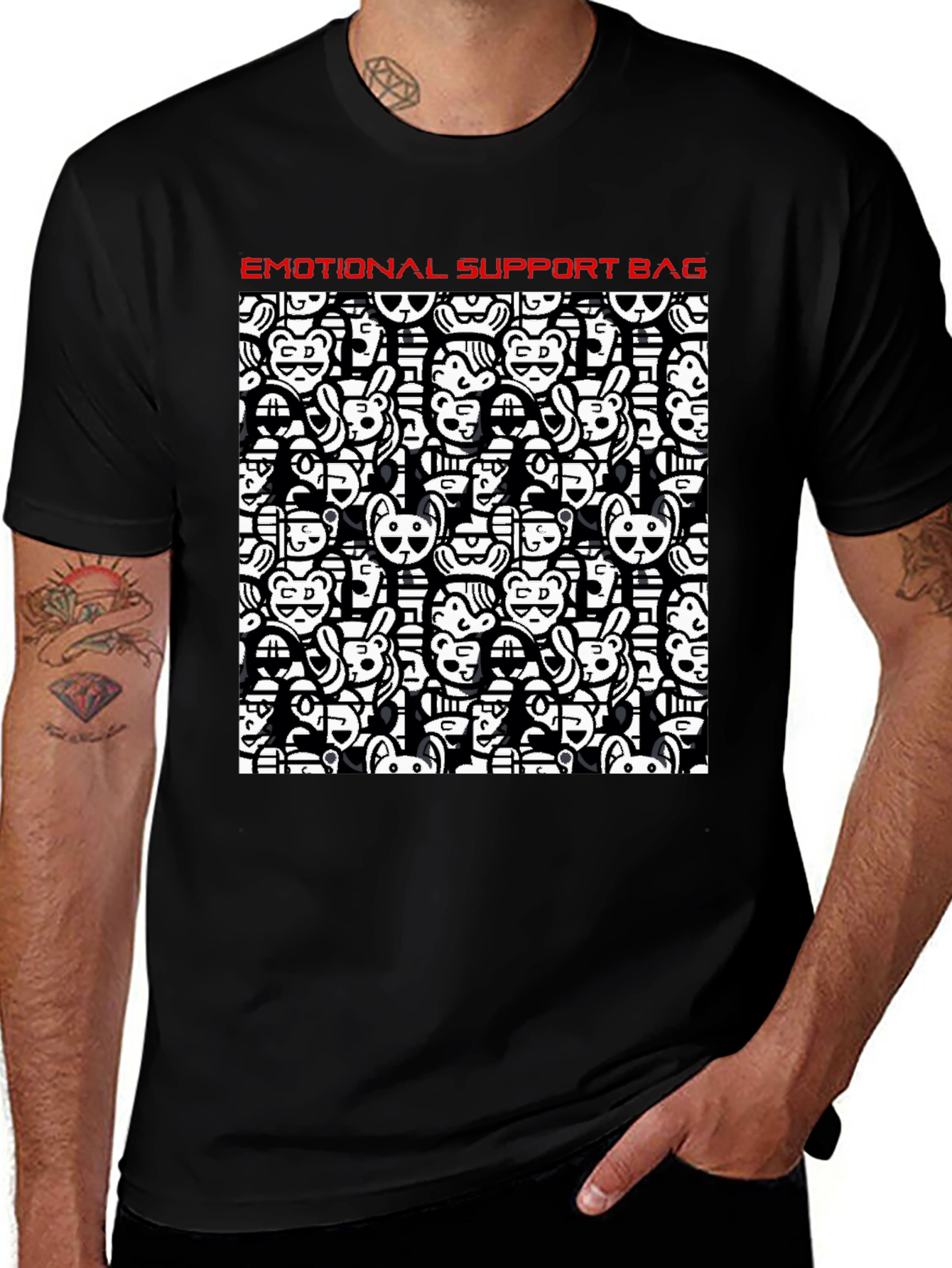 Variant 23 of Emotional Support Black Cotton Graphic T-Shirt