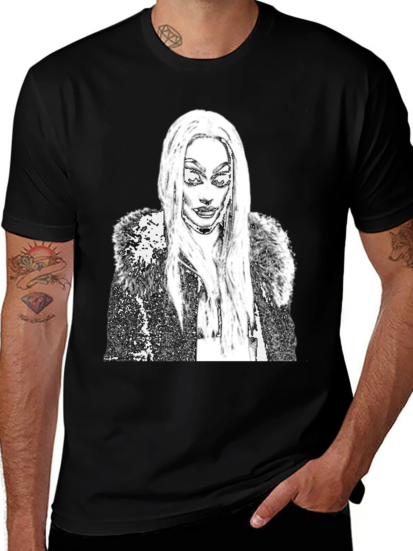 Variant 21 of Fashionable Black T-Shirt with Unique Portrait Design