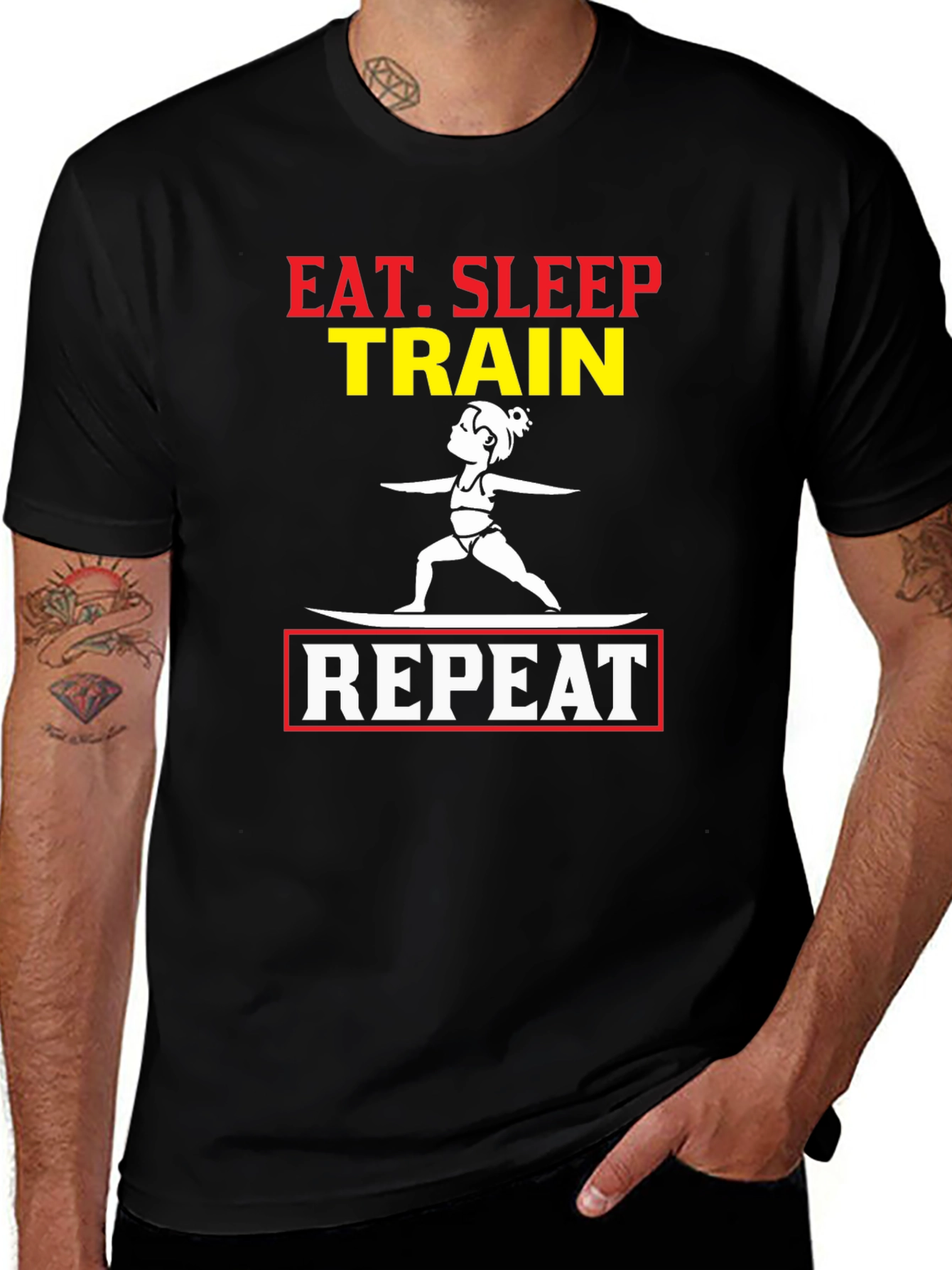 Eat Sleep Train Repeat Graphic T-Shirt - Black