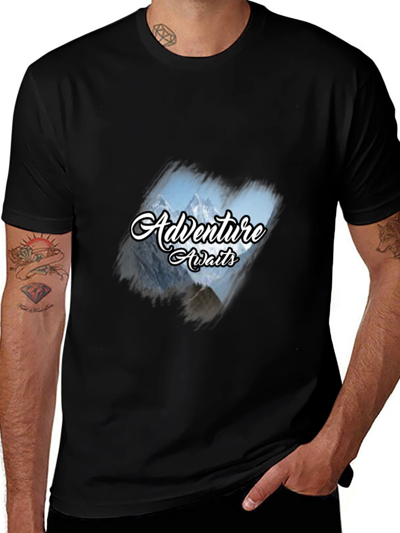 Variant 11 of Adventure Awaits Graphic Tee - Black Cotton T-Shirt