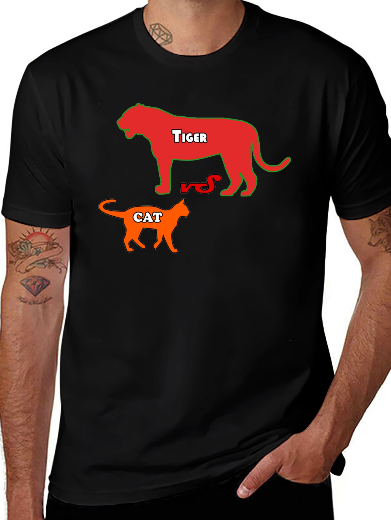 Variant 21 of Tiger vs. Cat Graphic Tee - Black Crew Neck T-Shirt