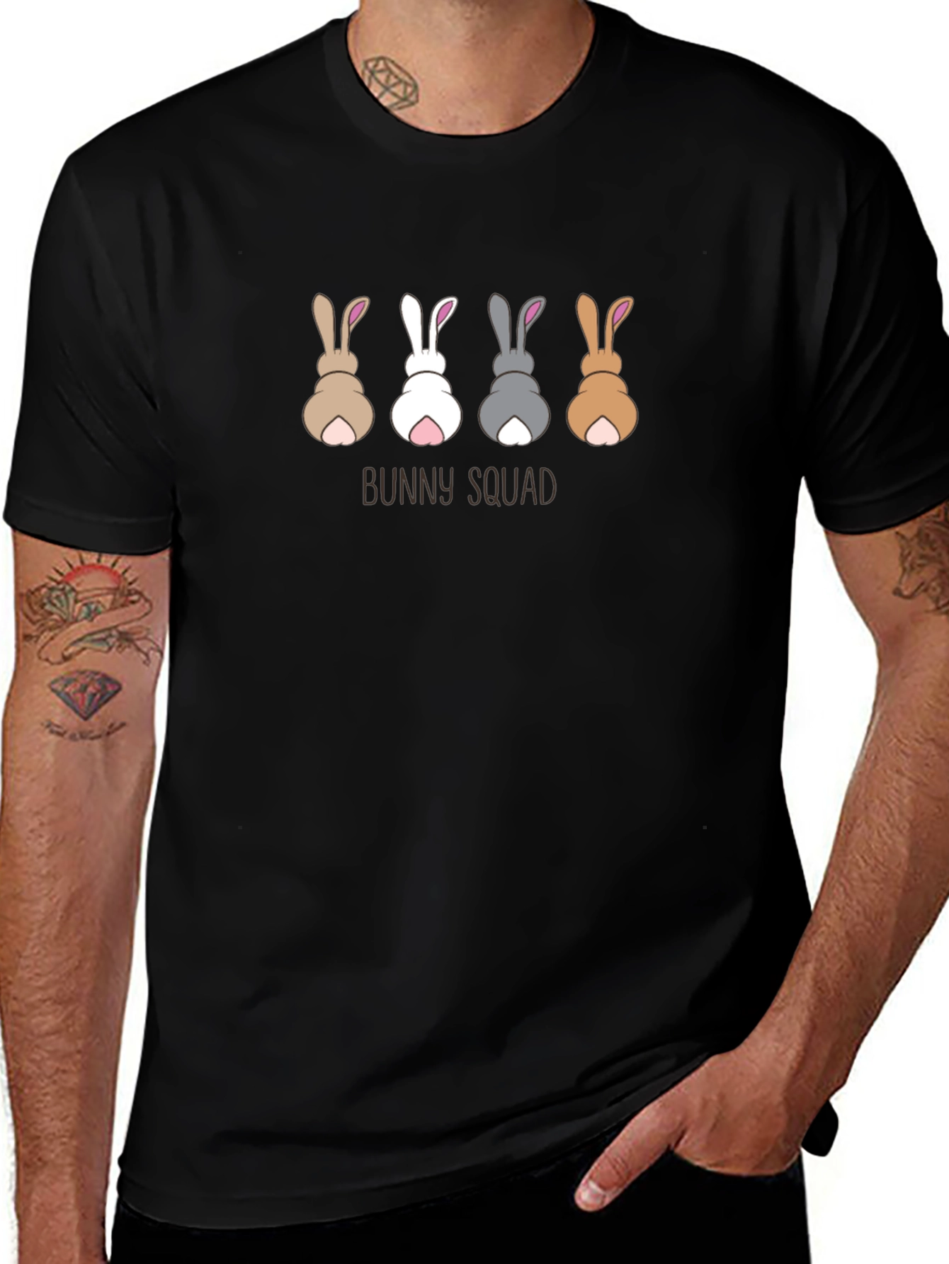 Camiseta Negra "Bunny Squad" Diseño Divertido